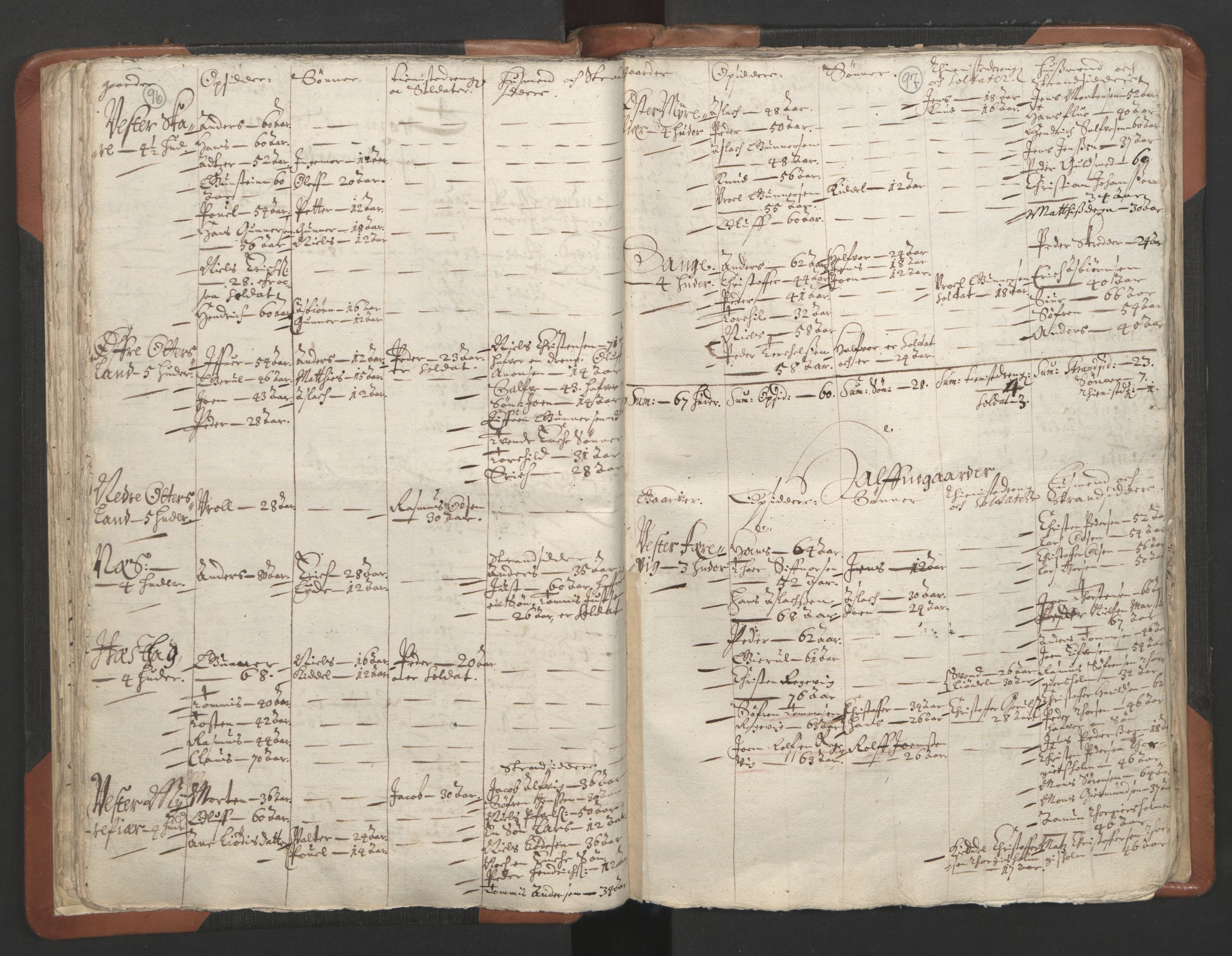 RA, Vicar's Census 1664-1666, no. 13: Nedenes deanery, 1664-1666, p. 96-97