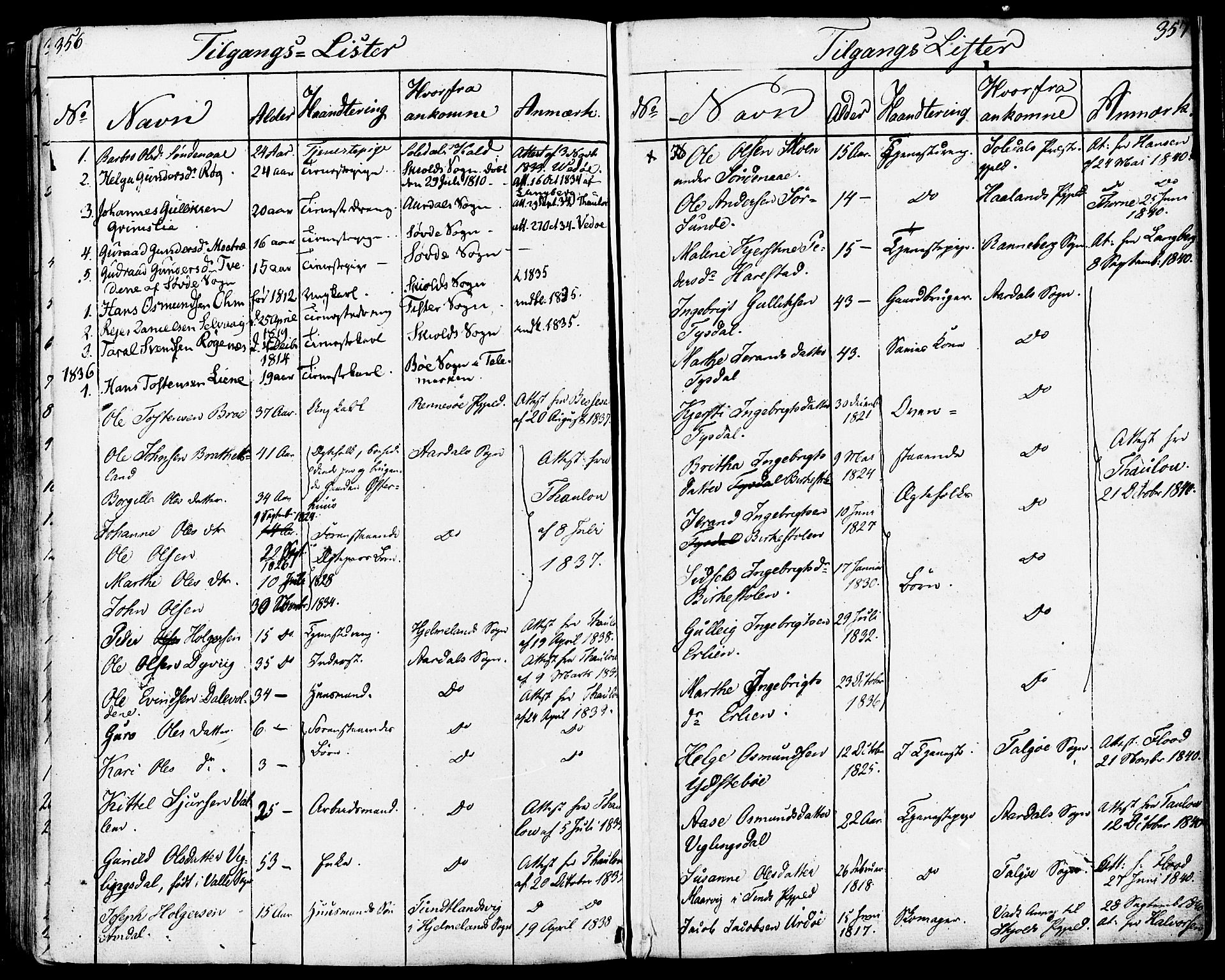 Strand sokneprestkontor, SAST/A-101828/H/Ha/Haa/L0006: Parish register (official) no. A 6, 1834-1854, p. 356-357