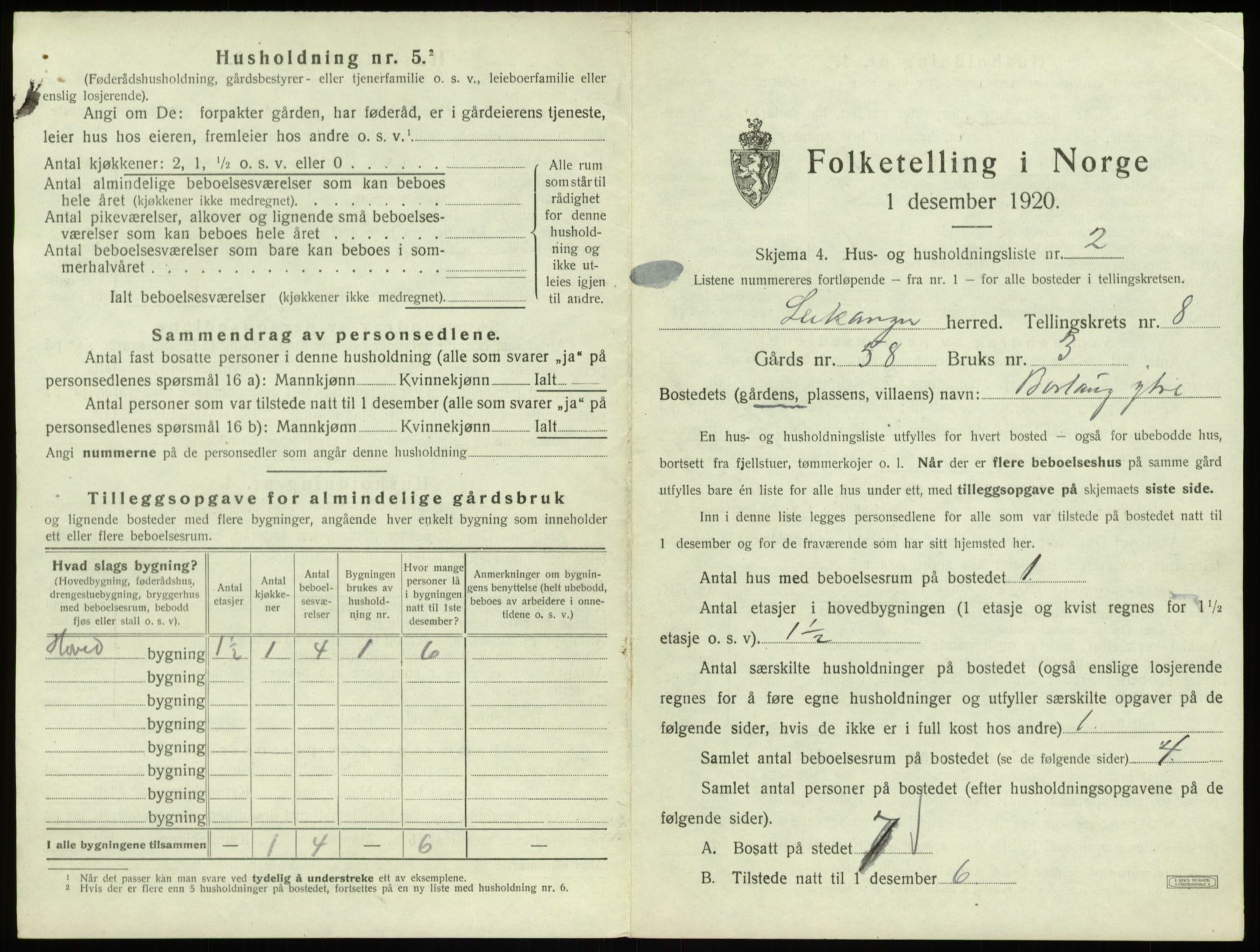 SAB, 1920 census for Leikanger, 1920, p. 757