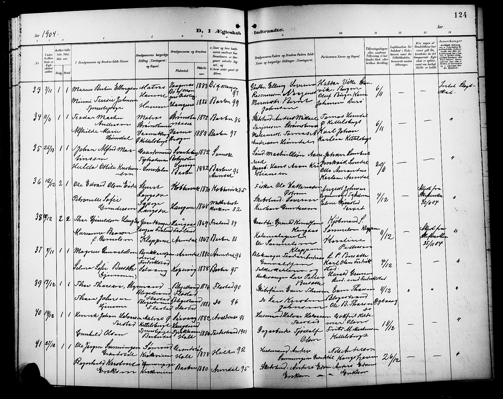 Barbu sokneprestkontor, AV/SAK-1111-0003/F/Fb/L0003: Parish register (copy) no. B 3, 1897-1911, p. 124