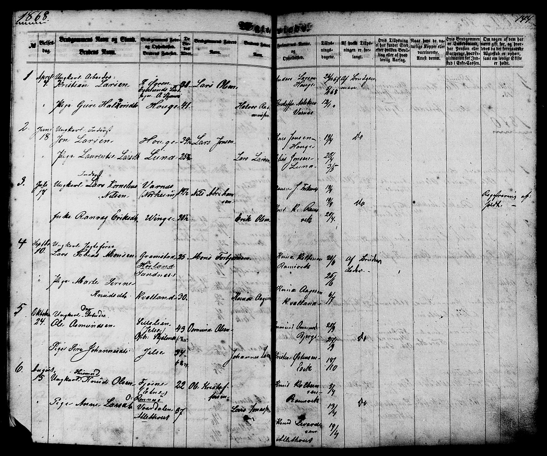 Nedstrand sokneprestkontor, SAST/A-101841/01/IV: Parish register (official) no. A 10, 1861-1887, p. 144