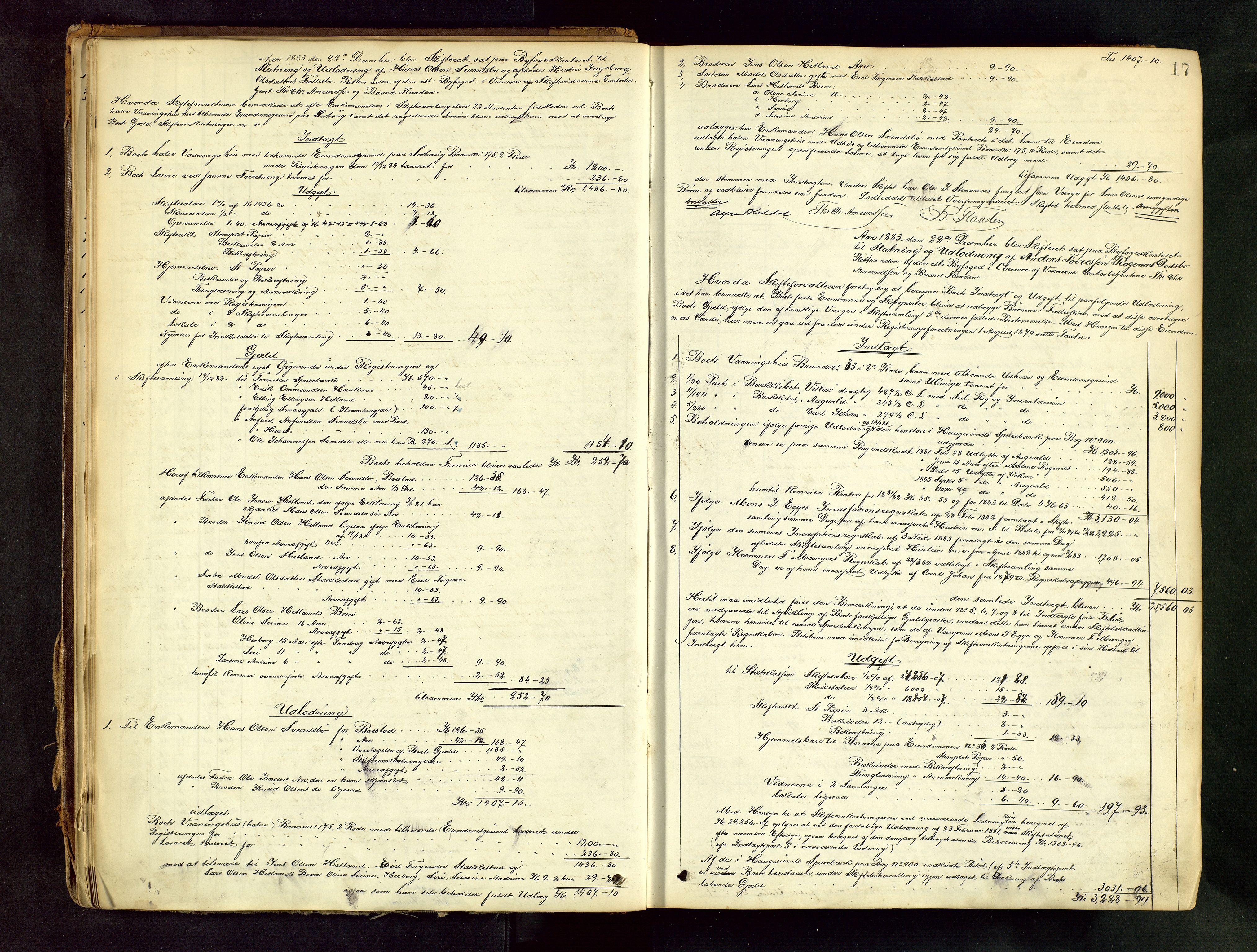 Haugesund tingrett, AV/SAST-A-101415/01/IV/IVA/L0004: Skifteprotokoll med register, 1883-1888, p. 16b-17a