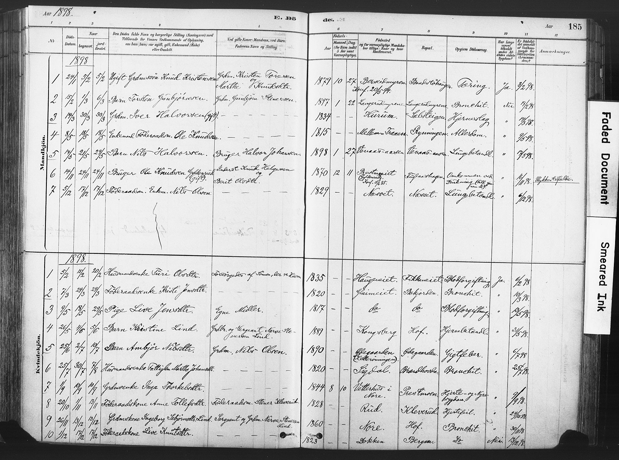 Rollag kirkebøker, SAKO/A-240/F/Fa/L0011: Parish register (official) no. I 11, 1878-1902, p. 185