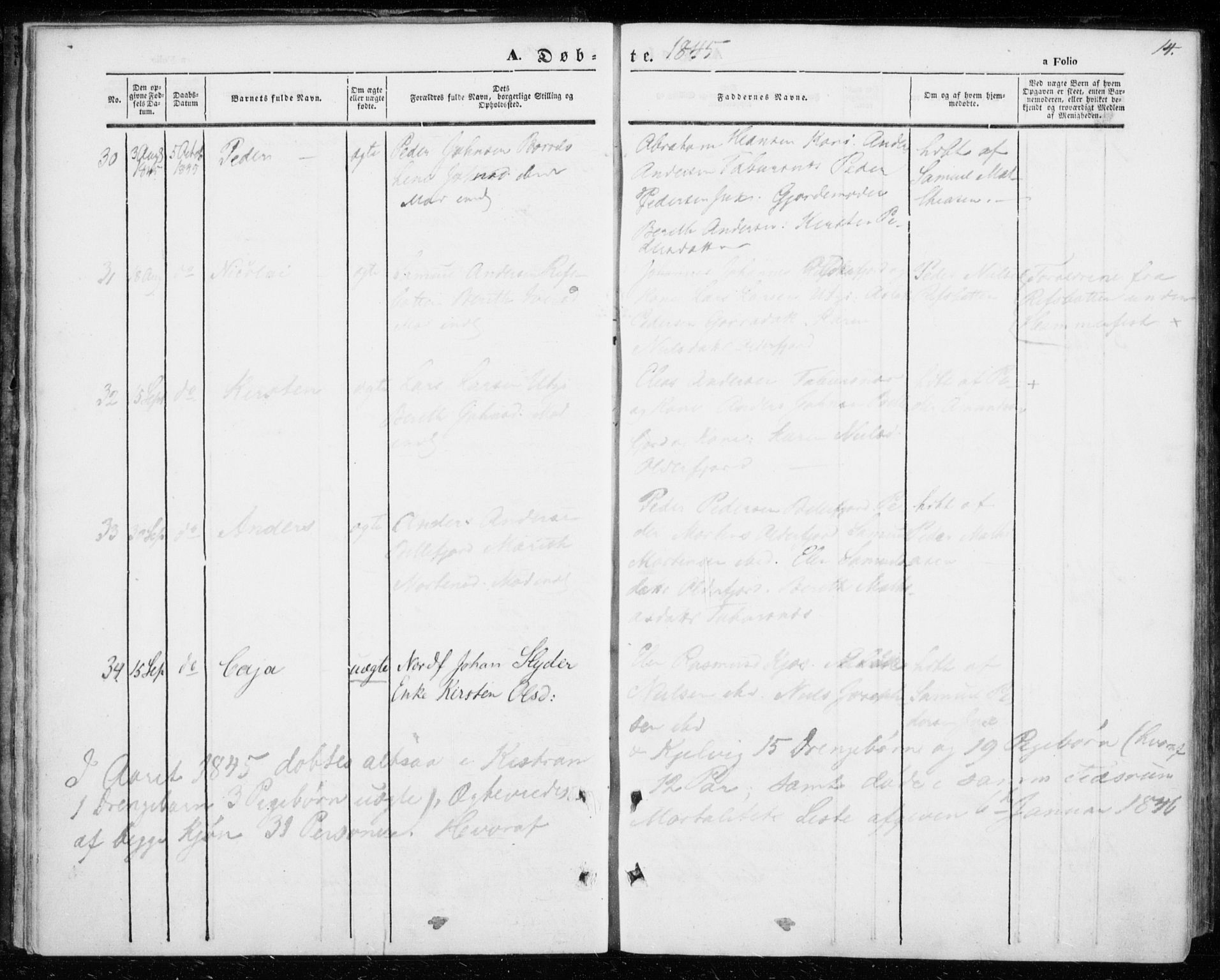 Kistrand/Porsanger sokneprestembete, SATØ/S-1351/H/Ha/L0004.kirke: Parish register (official) no. 4, 1843-1860, p. 14