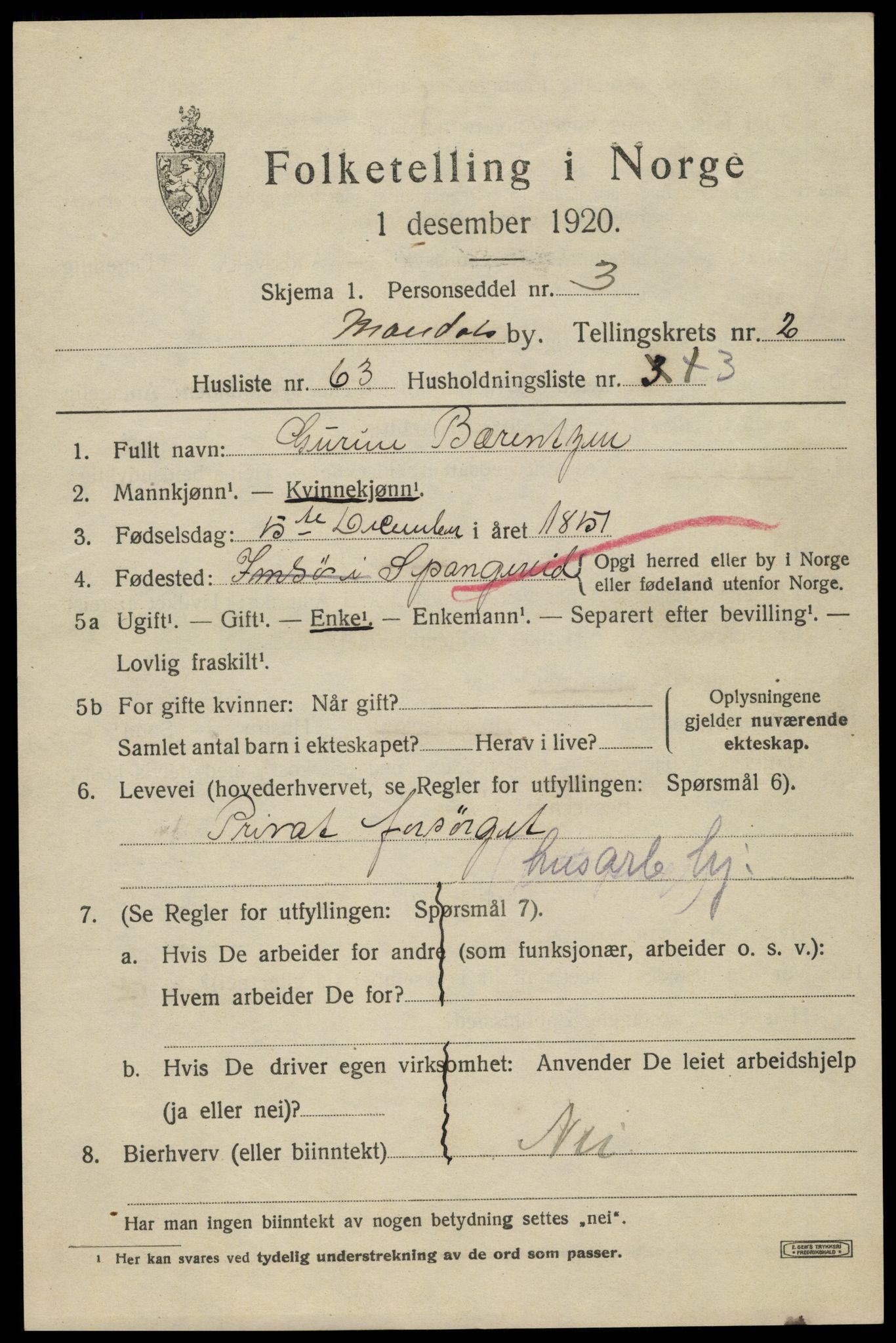 SAK, 1920 census for Mandal, 1920, p. 4799