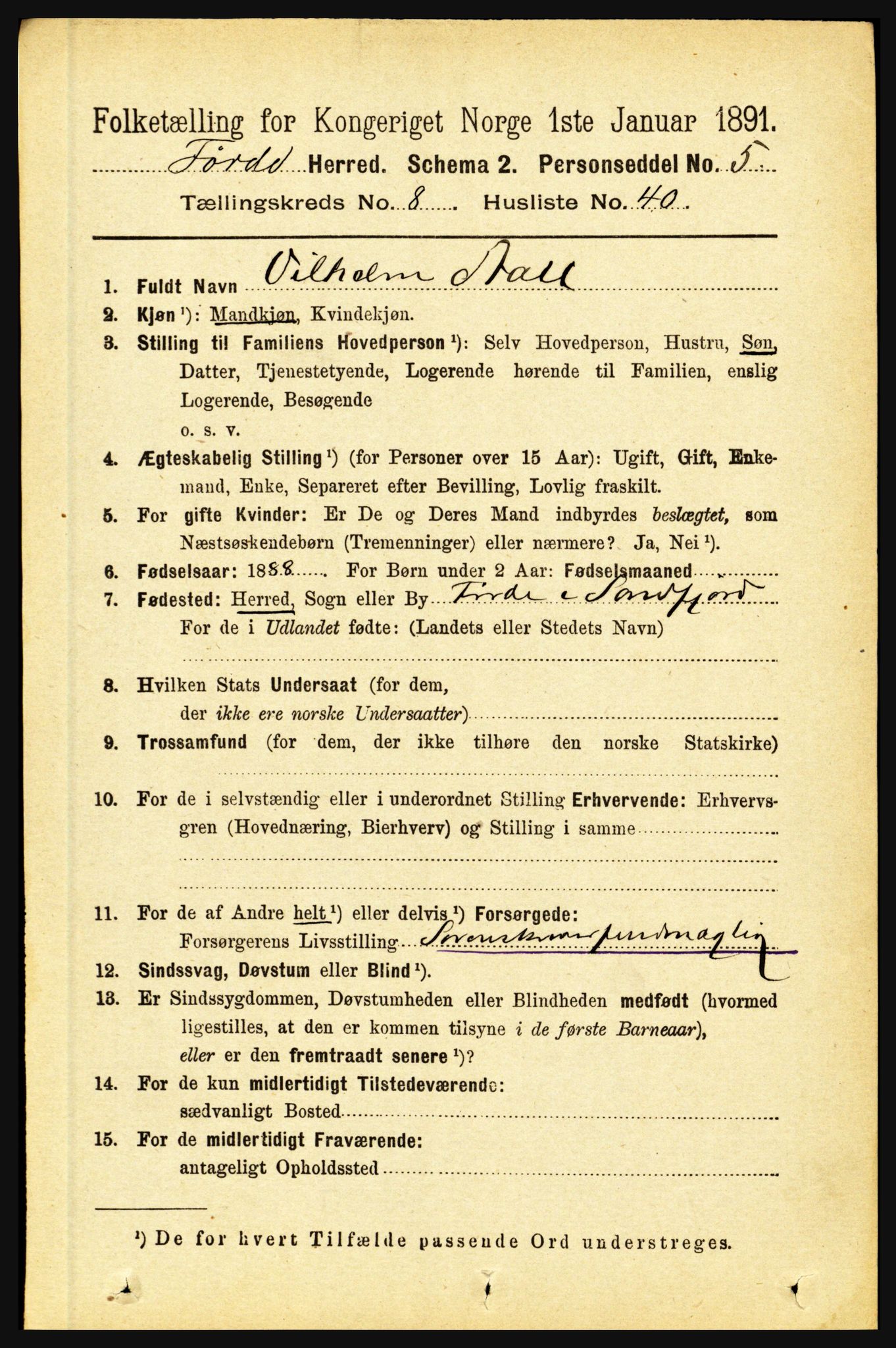 RA, 1891 census for 1432 Førde, 1891, p. 3099