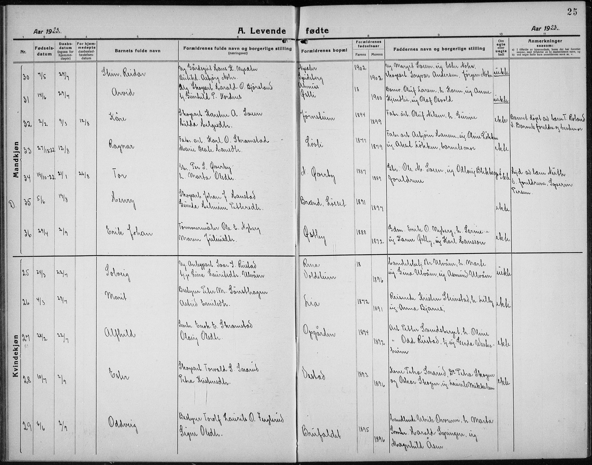 Åmot prestekontor, Hedmark, AV/SAH-PREST-056/H/Ha/Hab/L0005: Parish register (copy) no. 5, 1921-1934, p. 25