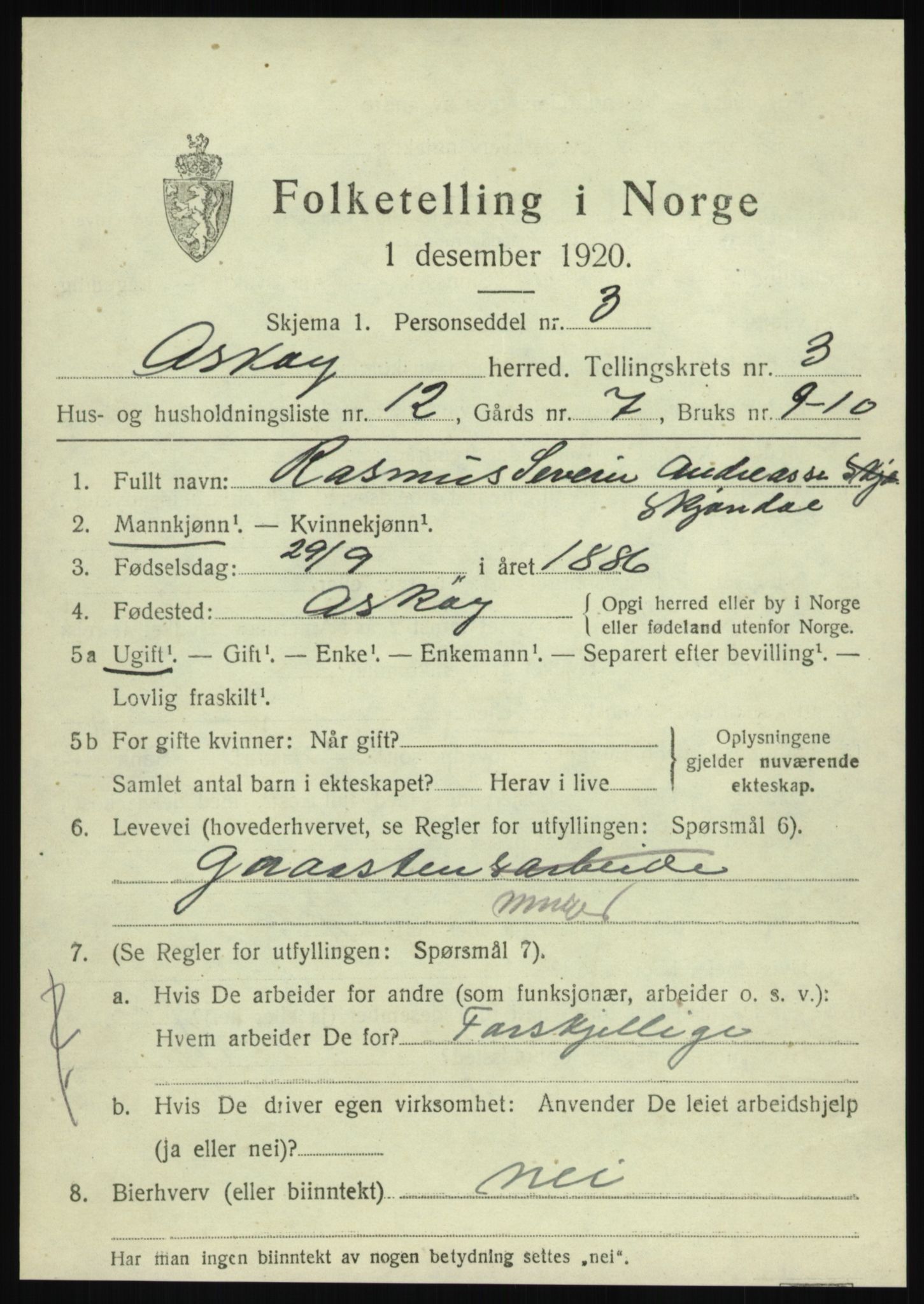 SAB, 1920 census for Askøy, 1920, p. 6492