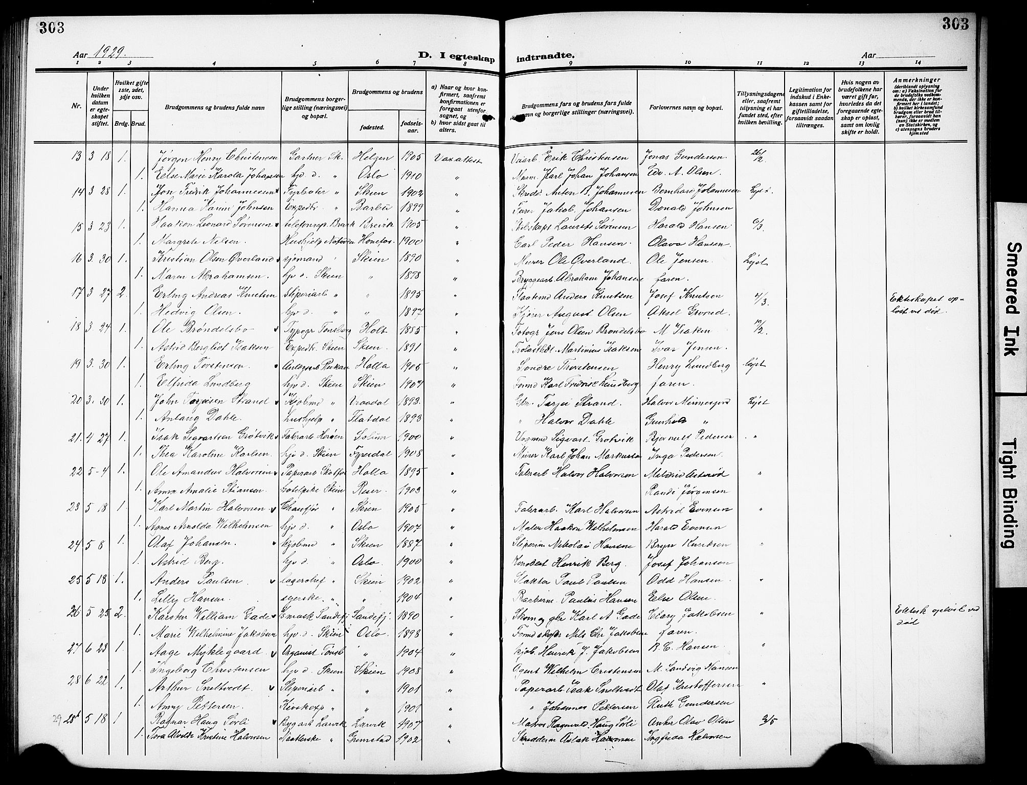 Skien kirkebøker, SAKO/A-302/G/Ga/L0010: Parish register (copy) no. 10, 1920-1931, p. 303