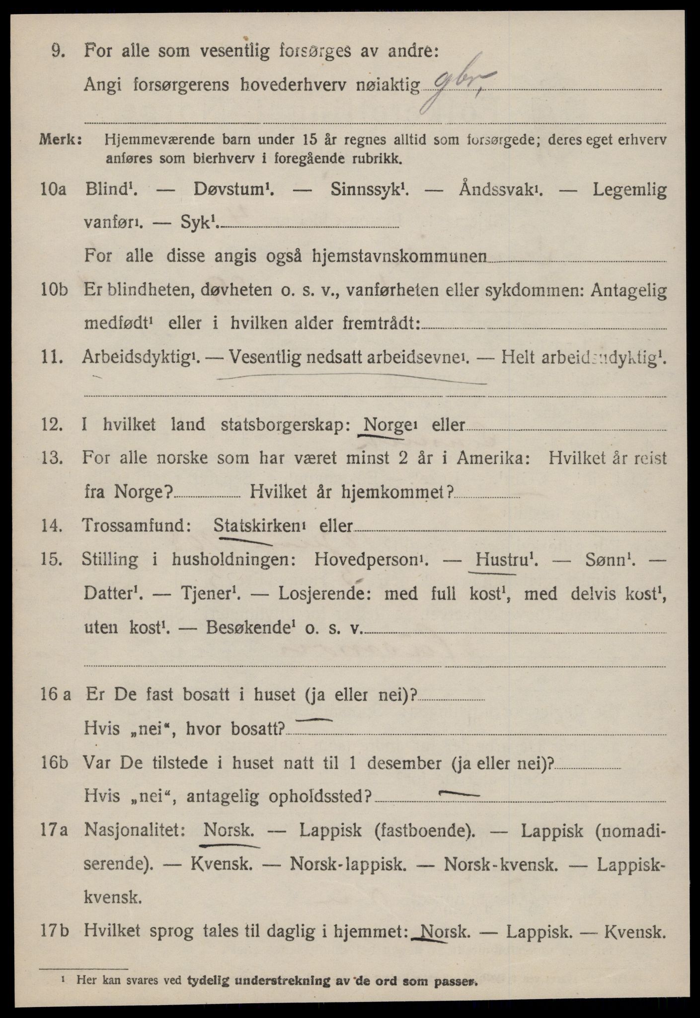 SAT, 1920 census for Lensvik, 1920, p. 1275