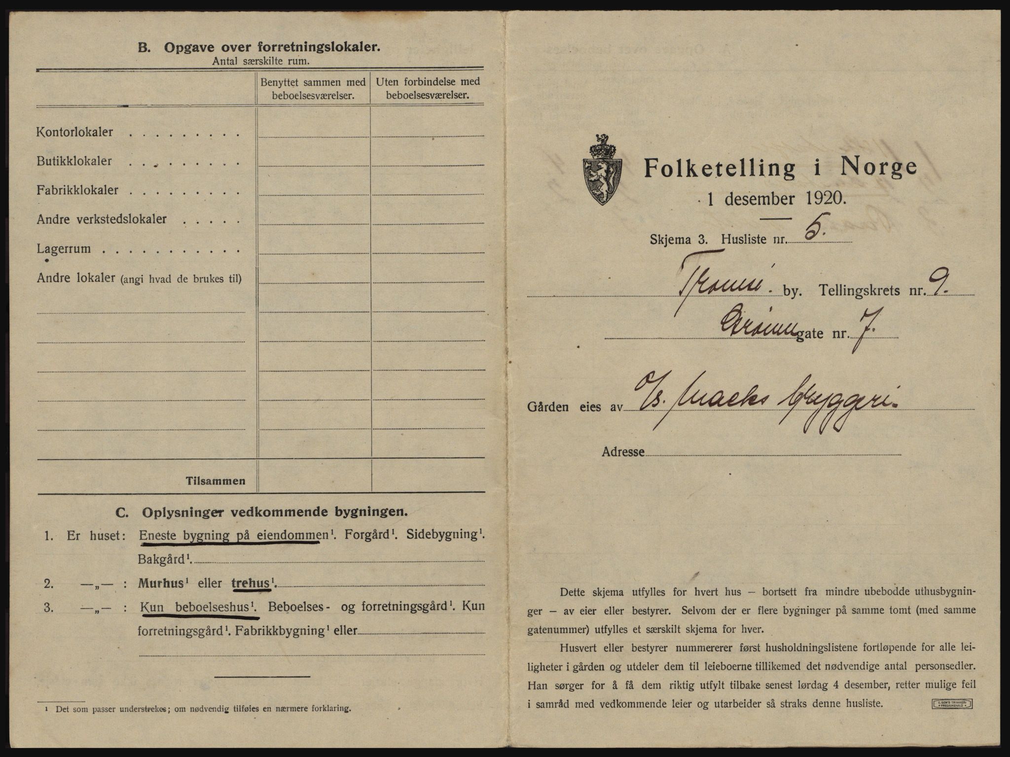 SATØ, 1920 census for Tromsø, 1920, p. 1495