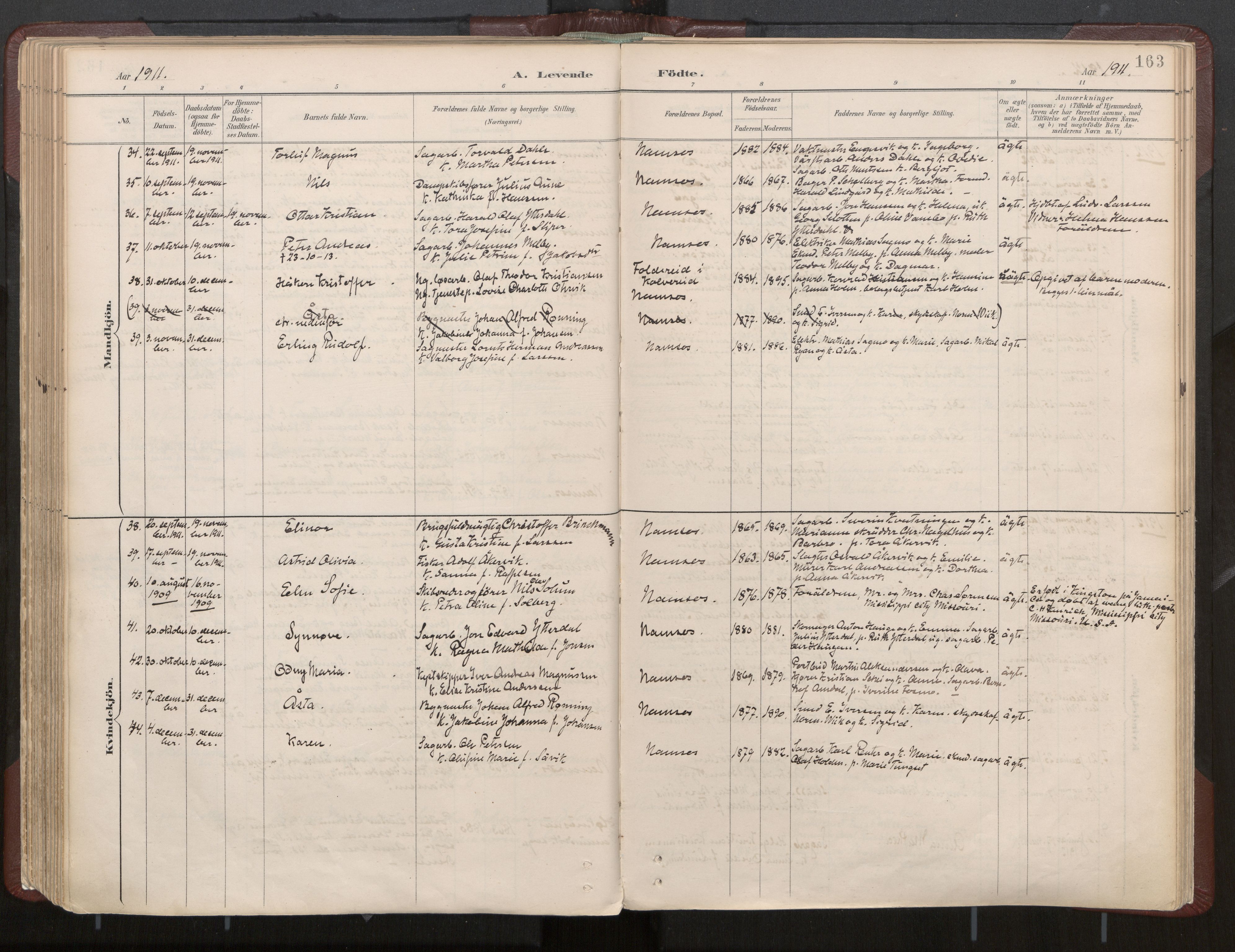 Ministerialprotokoller, klokkerbøker og fødselsregistre - Nord-Trøndelag, AV/SAT-A-1458/768/L0574: Parish register (official) no. 768A08, 1887-1927, p. 163