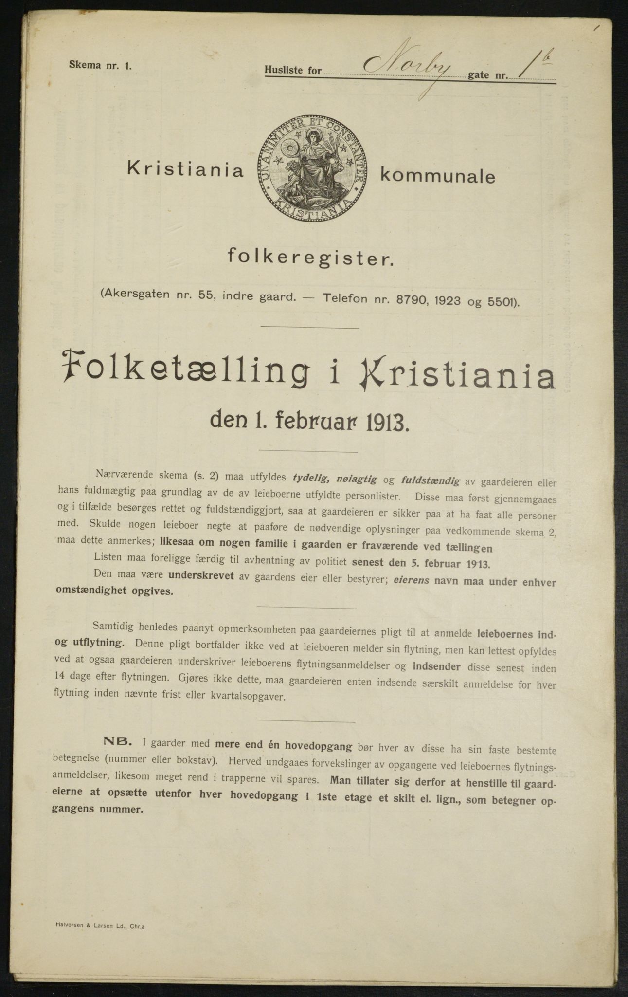 OBA, Municipal Census 1913 for Kristiania, 1913, p. 71453