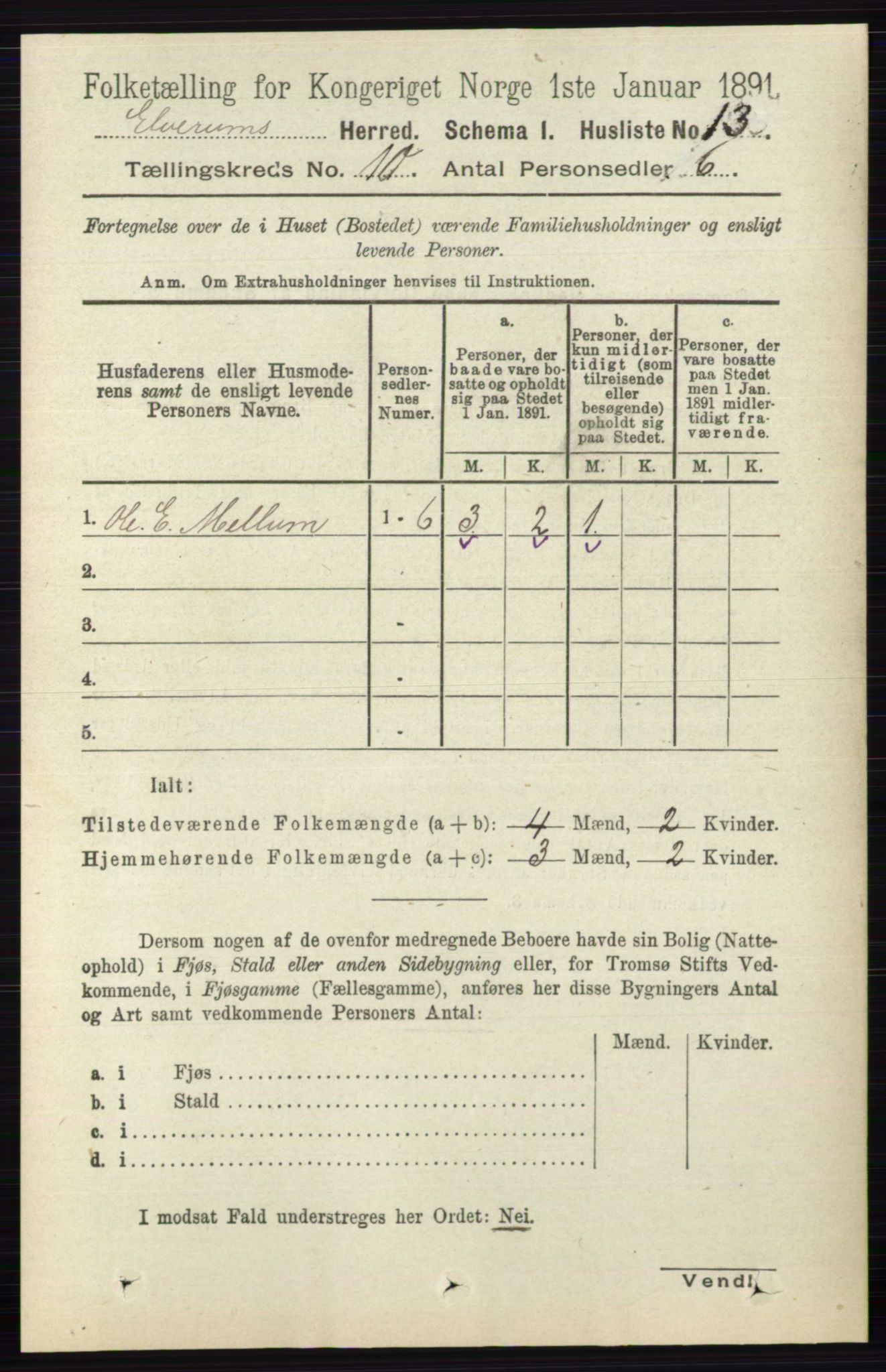 RA, 1891 census for 0427 Elverum, 1891, p. 8098