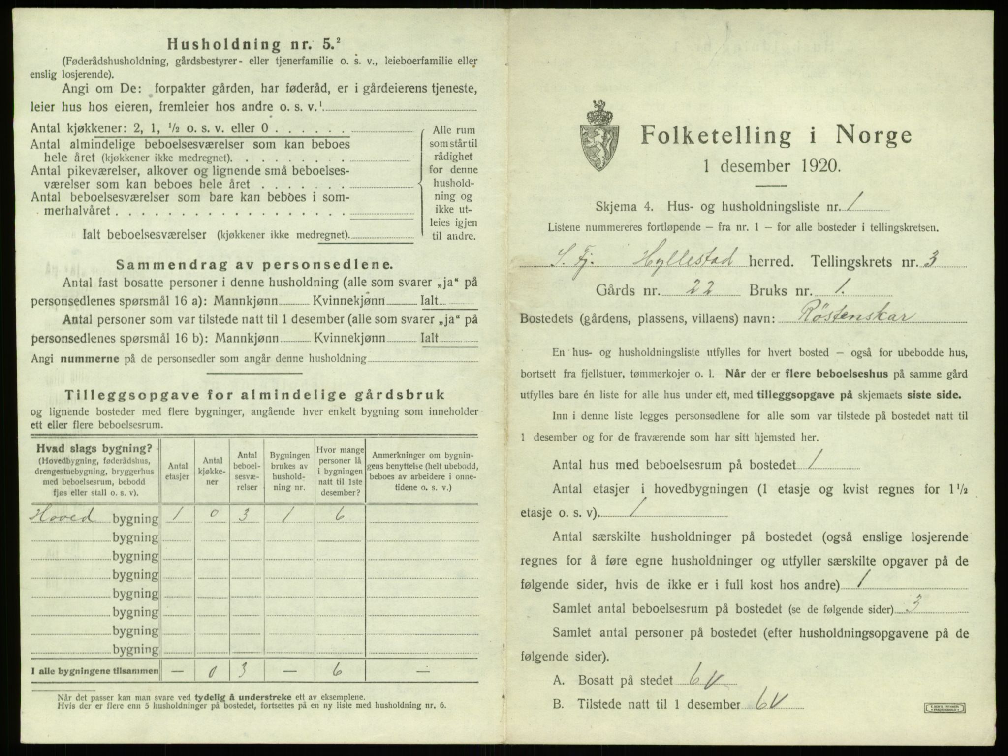 SAB, 1920 census for Hyllestad, 1920, p. 179