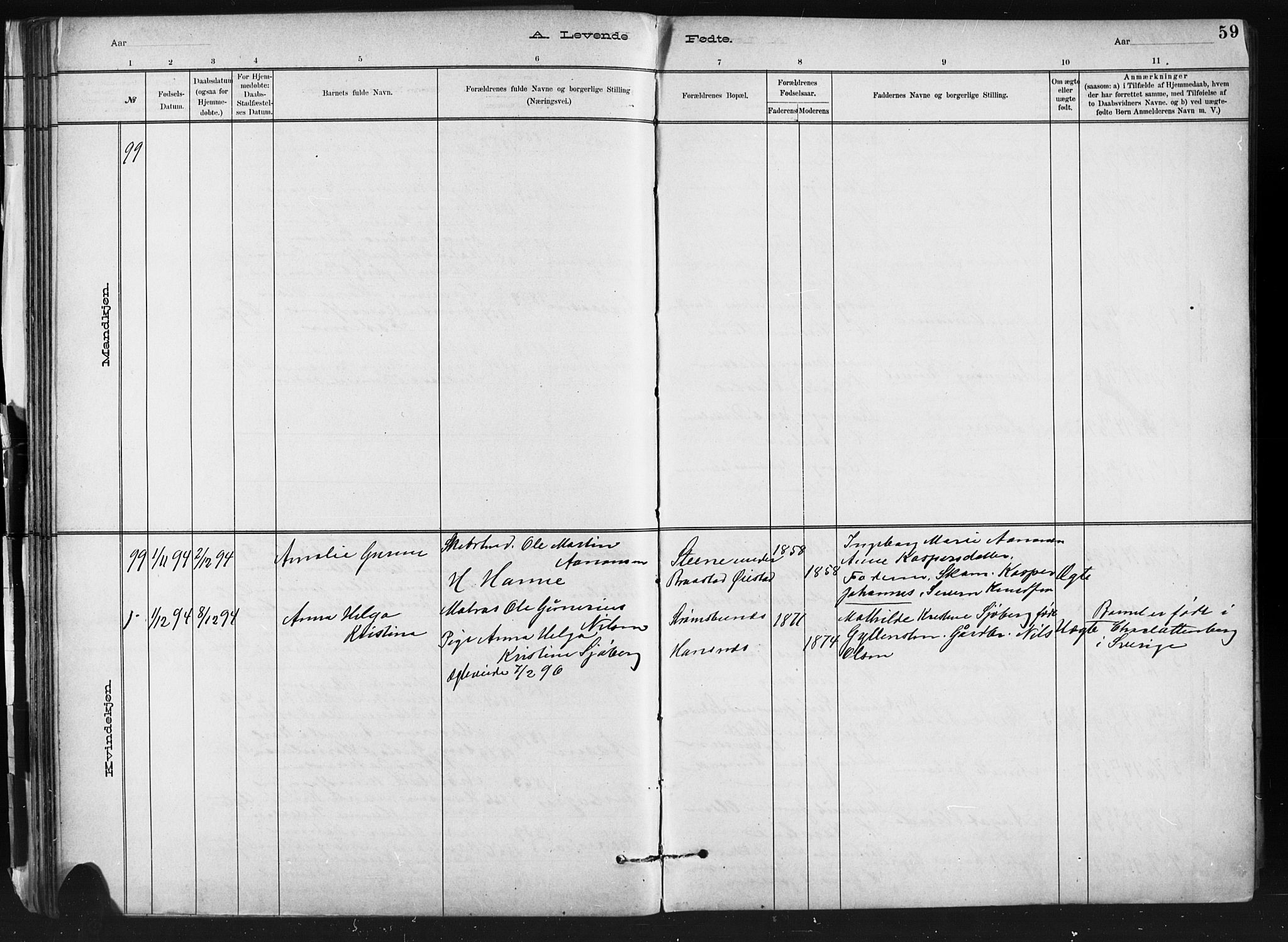 Barbu sokneprestkontor, SAK/1111-0003/F/Fb/L0002: Parish register (copy) no. B 2, 1890-1922, p. 59