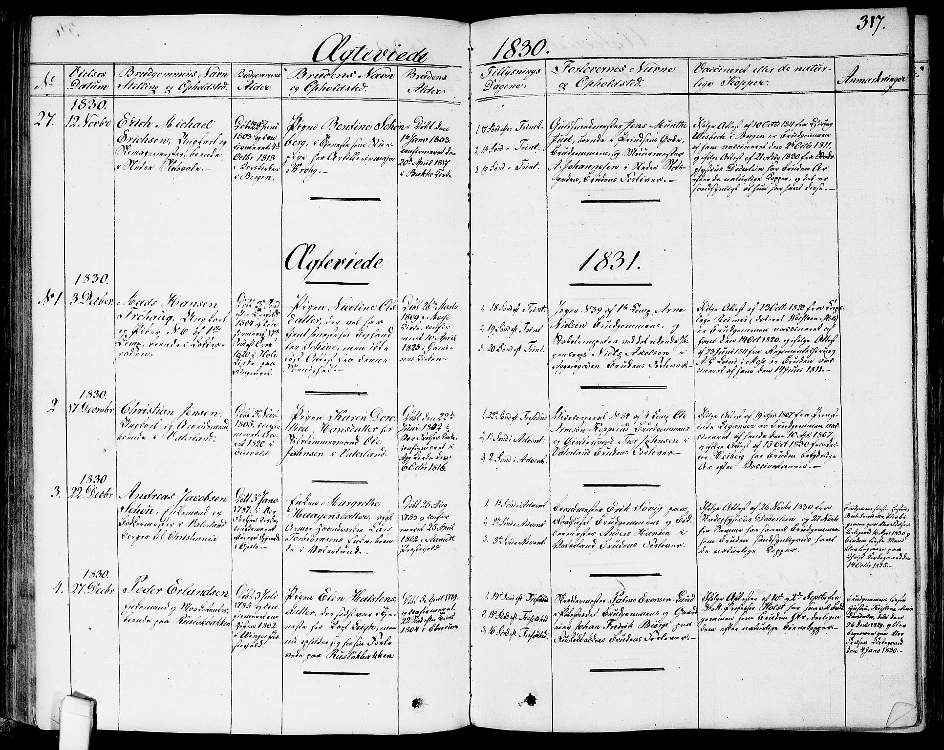 Garnisonsmenigheten Kirkebøker, AV/SAO-A-10846/G/Ga/L0004: Parish register (copy) no. 4, 1828-1840, p. 317