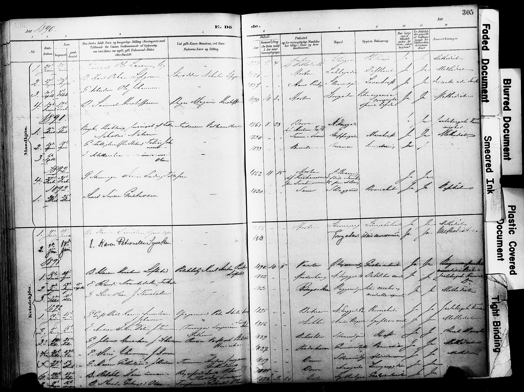 Horten kirkebøker, AV/SAKO-A-348/F/Fa/L0004: Parish register (official) no. 4, 1888-1895, p. 305