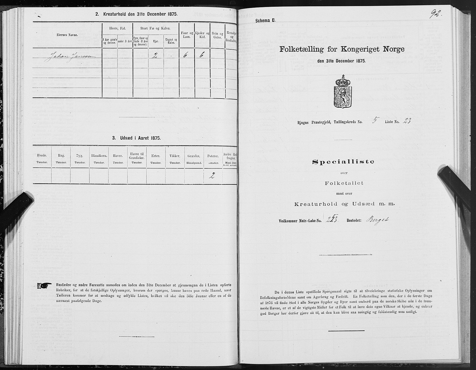 SAT, 1875 census for 1627P Bjugn, 1875, p. 3092