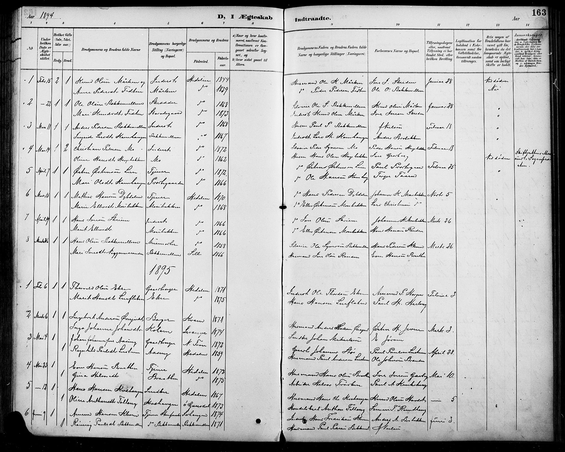 Sel prestekontor, SAH/PREST-074/H/Ha/Hab/L0005: Parish register (copy) no. 5, 1894-1923, p. 163