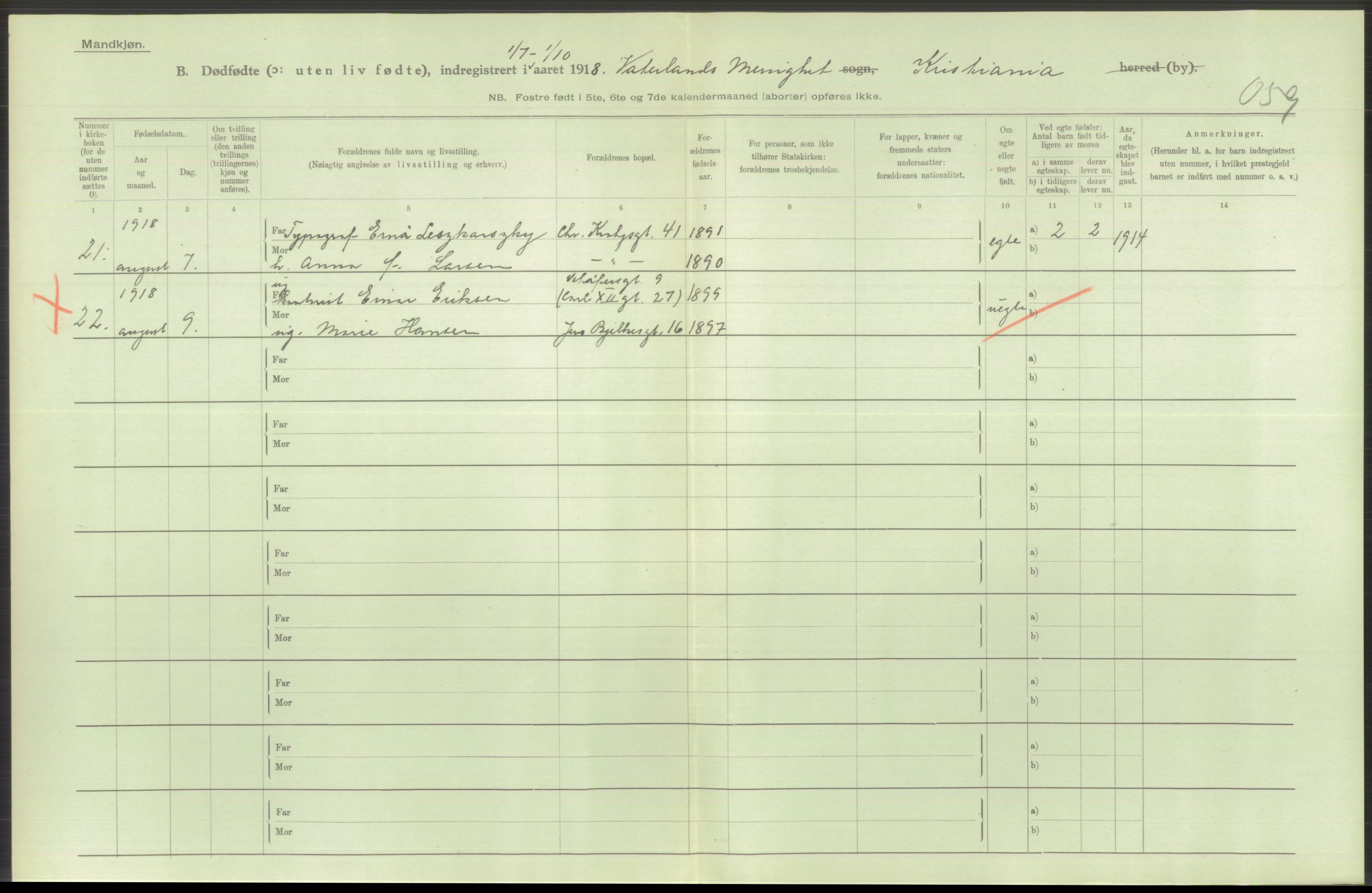 Statistisk sentralbyrå, Sosiodemografiske emner, Befolkning, RA/S-2228/D/Df/Dfb/Dfbh/L0011: Kristiania: Døde, dødfødte, 1918, p. 642