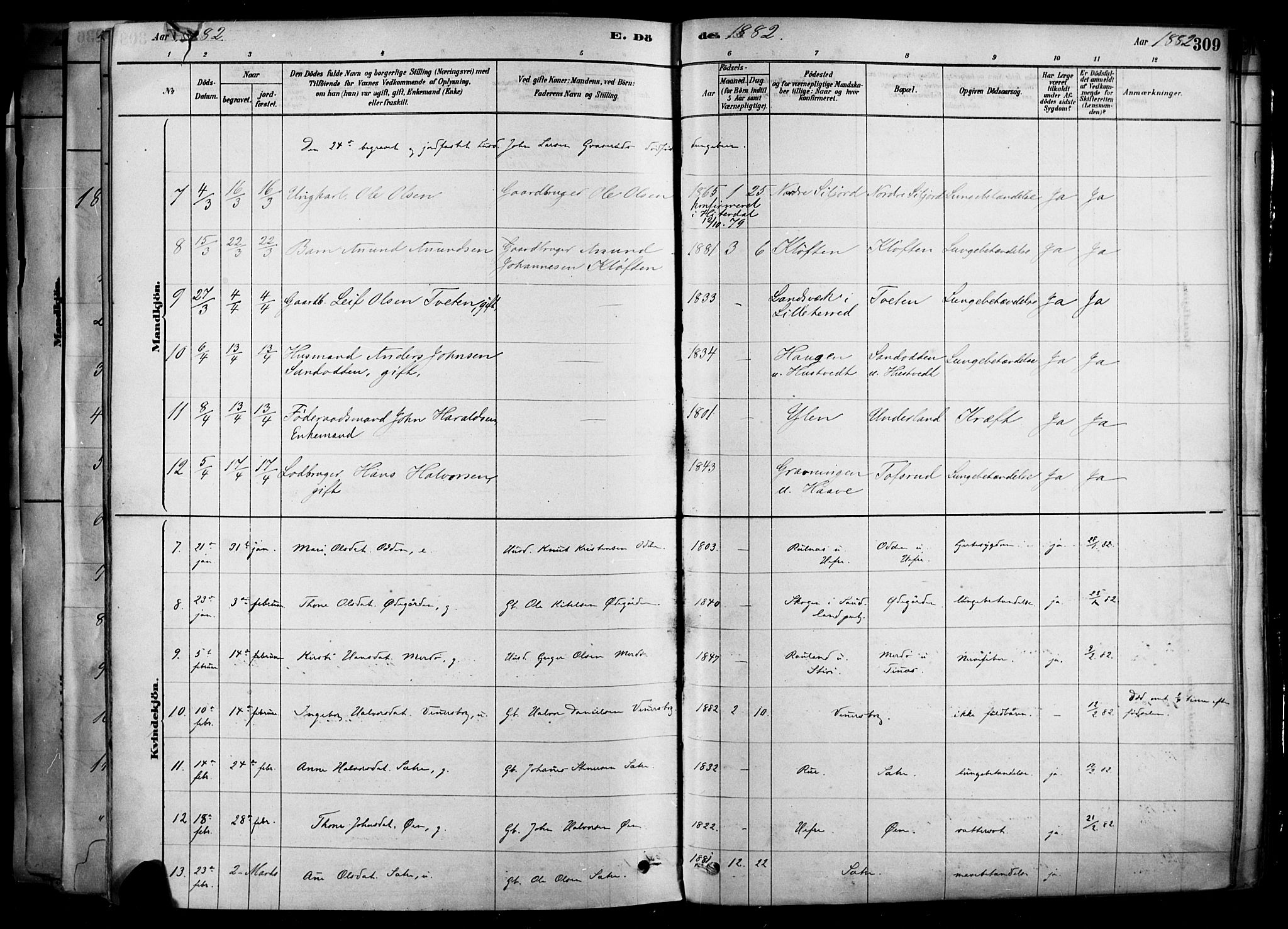 Heddal kirkebøker, SAKO/A-268/F/Fa/L0008: Parish register (official) no. I 8, 1878-1903, p. 309