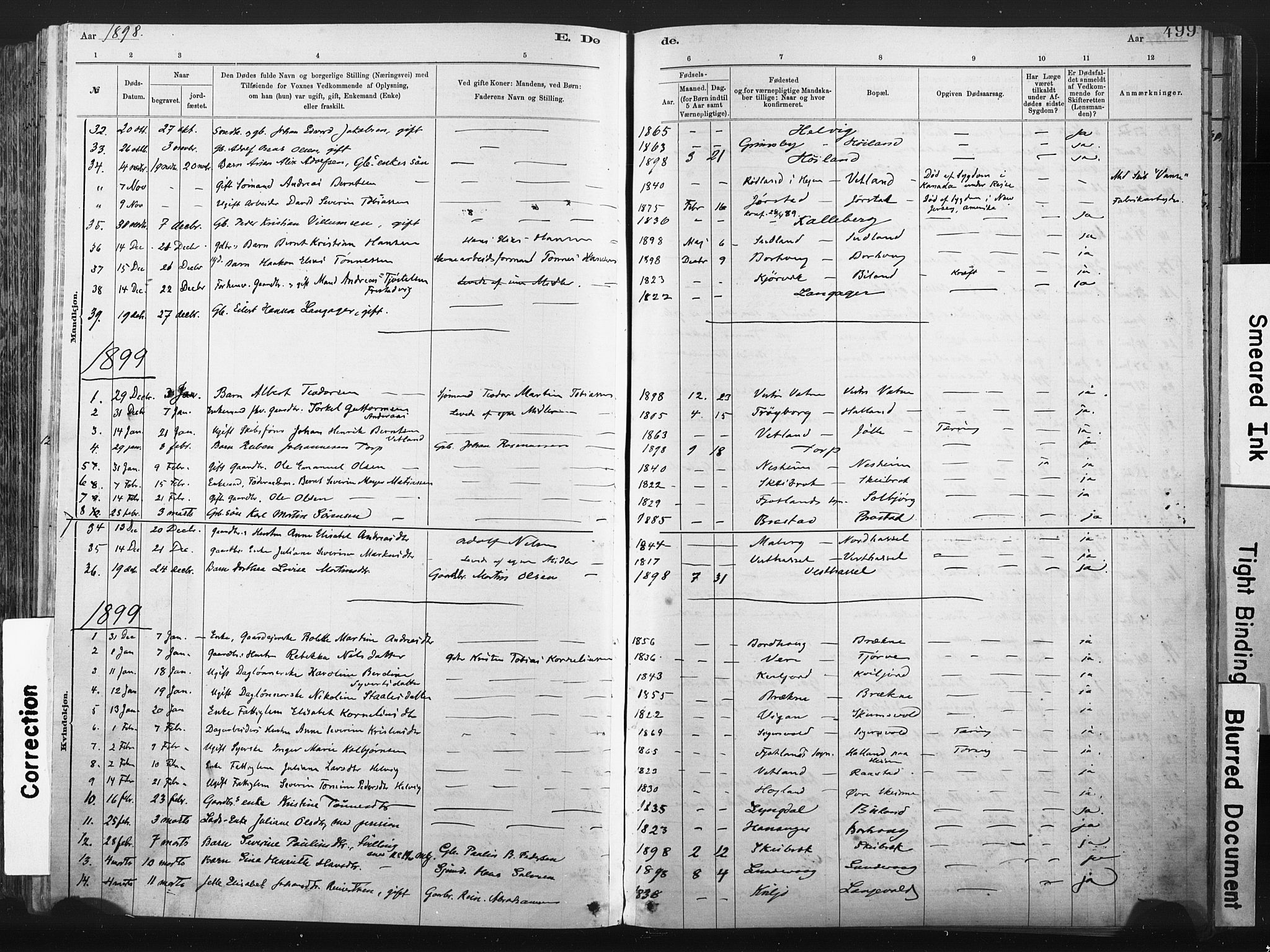 Lista sokneprestkontor, AV/SAK-1111-0027/F/Fa/L0012: Parish register (official) no. A 12, 1879-1903, p. 499