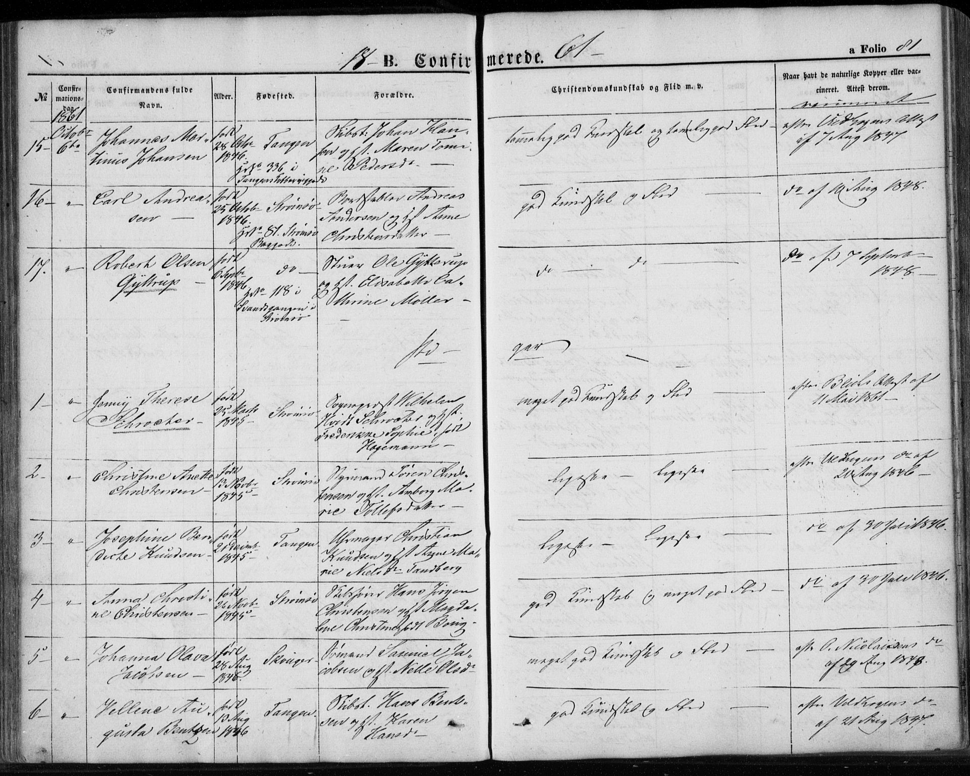 Strømsø kirkebøker, AV/SAKO-A-246/F/Fa/L0017: Parish register (official) no. I 17, 1848-1865, p. 81