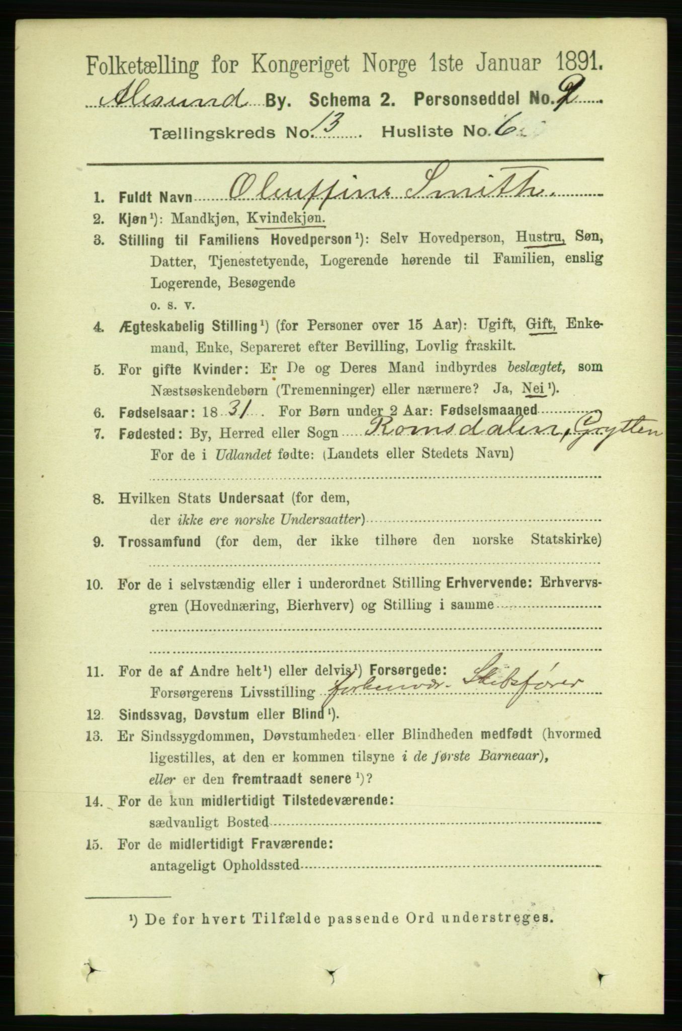 RA, 1891 census for 1501 Ålesund, 1891, p. 8064