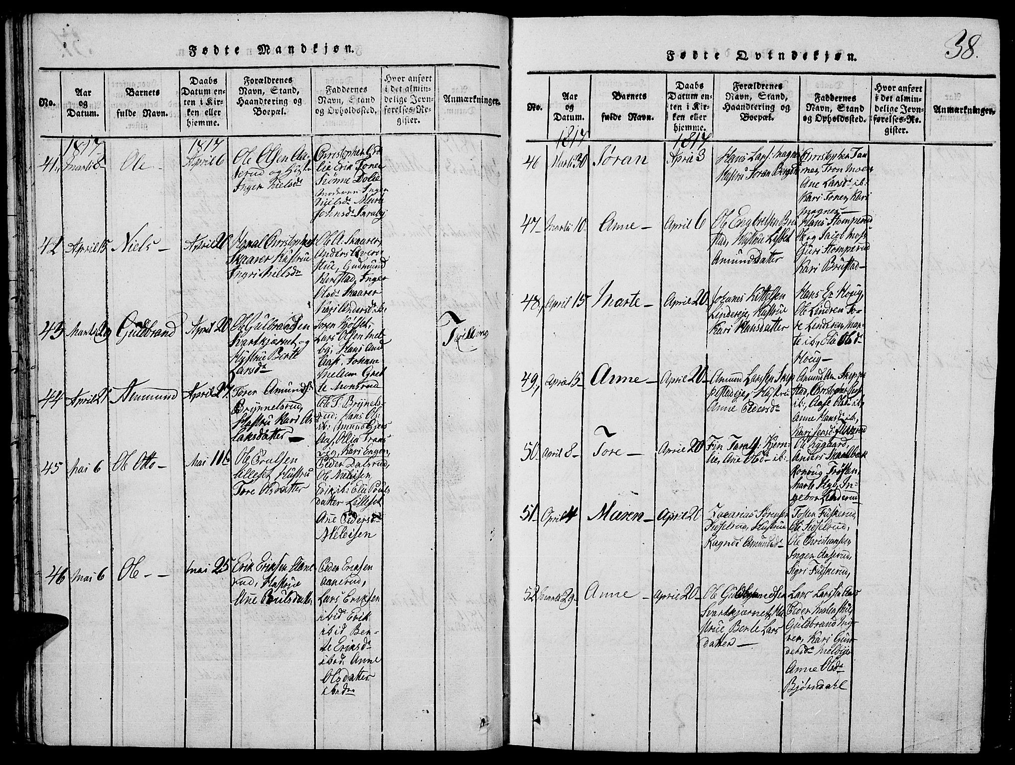 Strøm-Odalen prestekontor, AV/SAH-PREST-028/H/Ha/Hab/L0001: Parish register (copy) no. 1, 1813-1825, p. 38