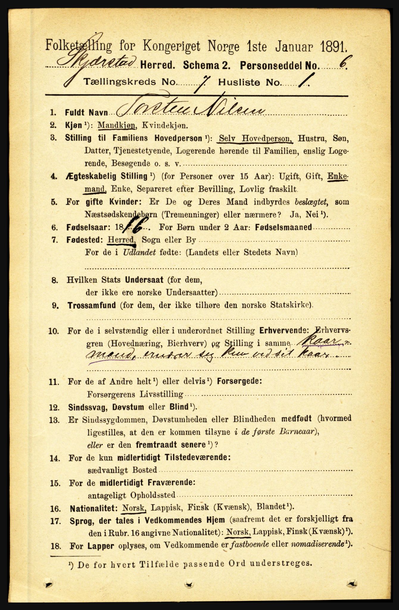 RA, 1891 census for 1842 Skjerstad, 1891, p. 2599