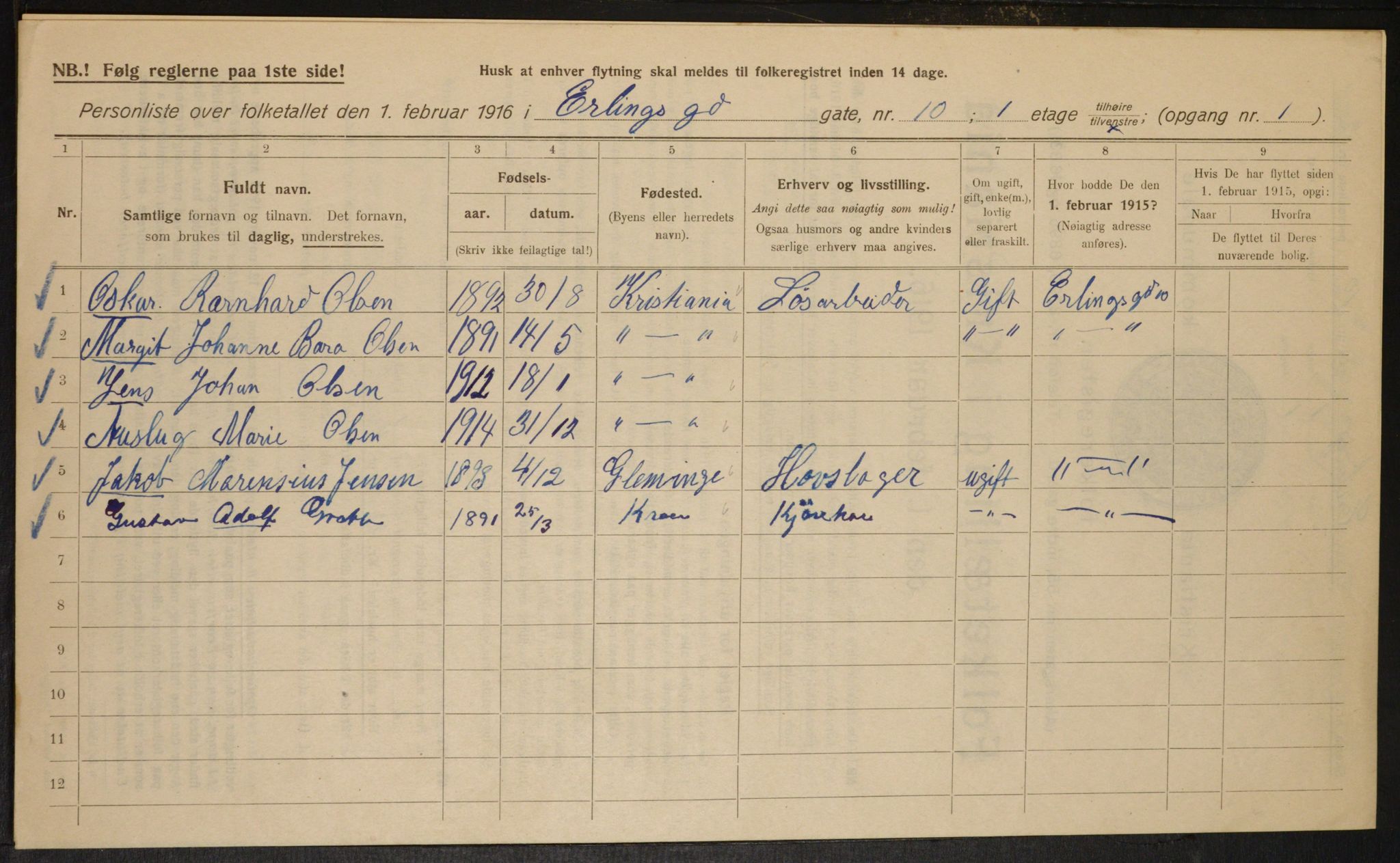 OBA, Municipal Census 1916 for Kristiania, 1916, p. 22388