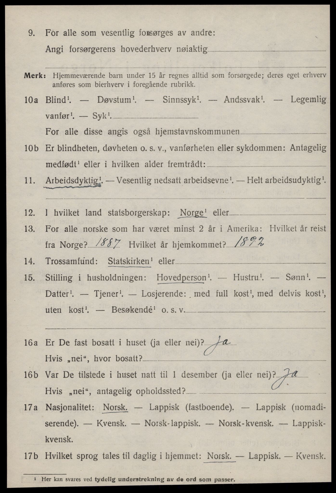 SAT, 1920 census for Ørland, 1920, p. 4508