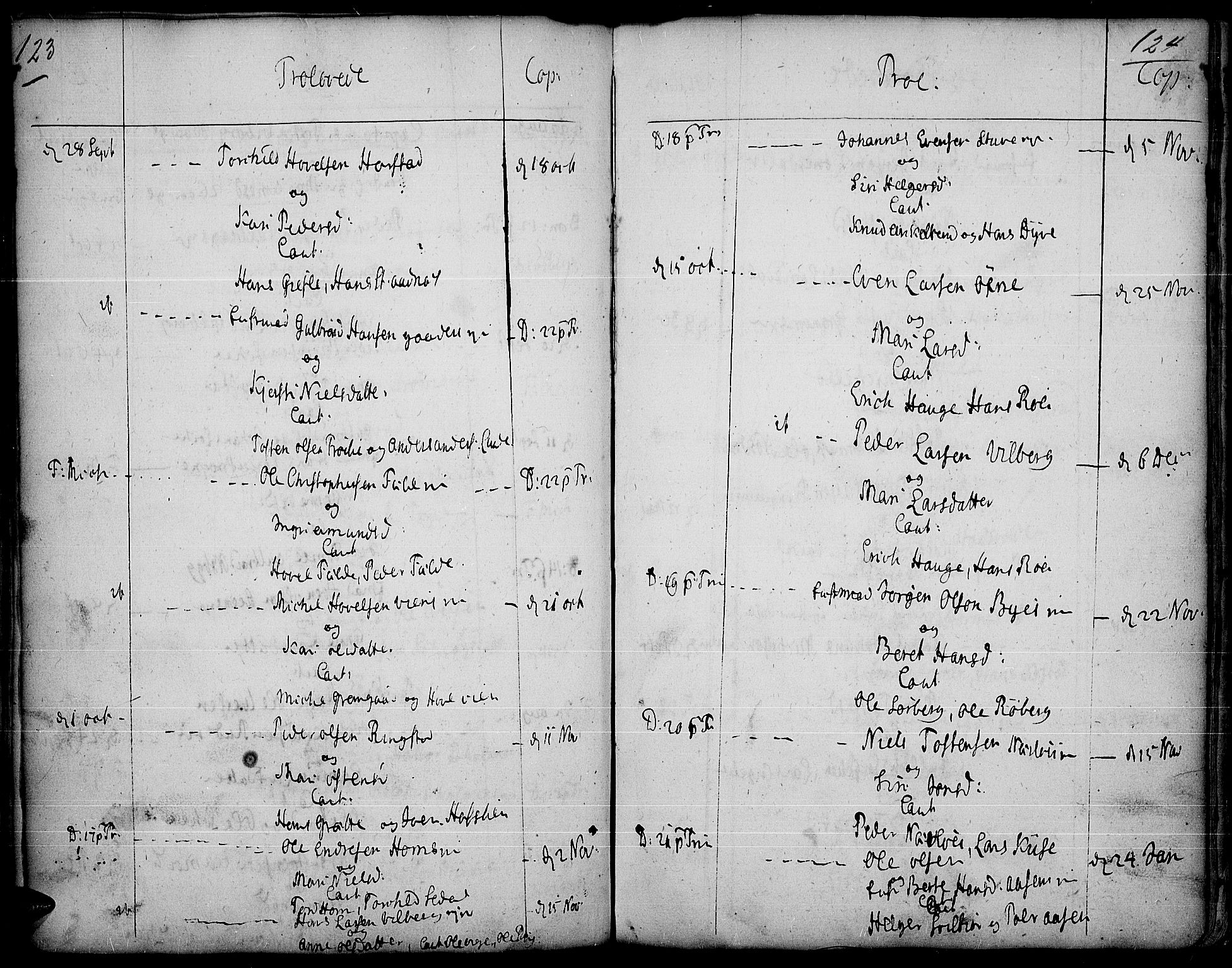 Land prestekontor, AV/SAH-PREST-120/H/Ha/Haa/L0003: Parish register (official) no. 3, 1733-1764, p. 123-124