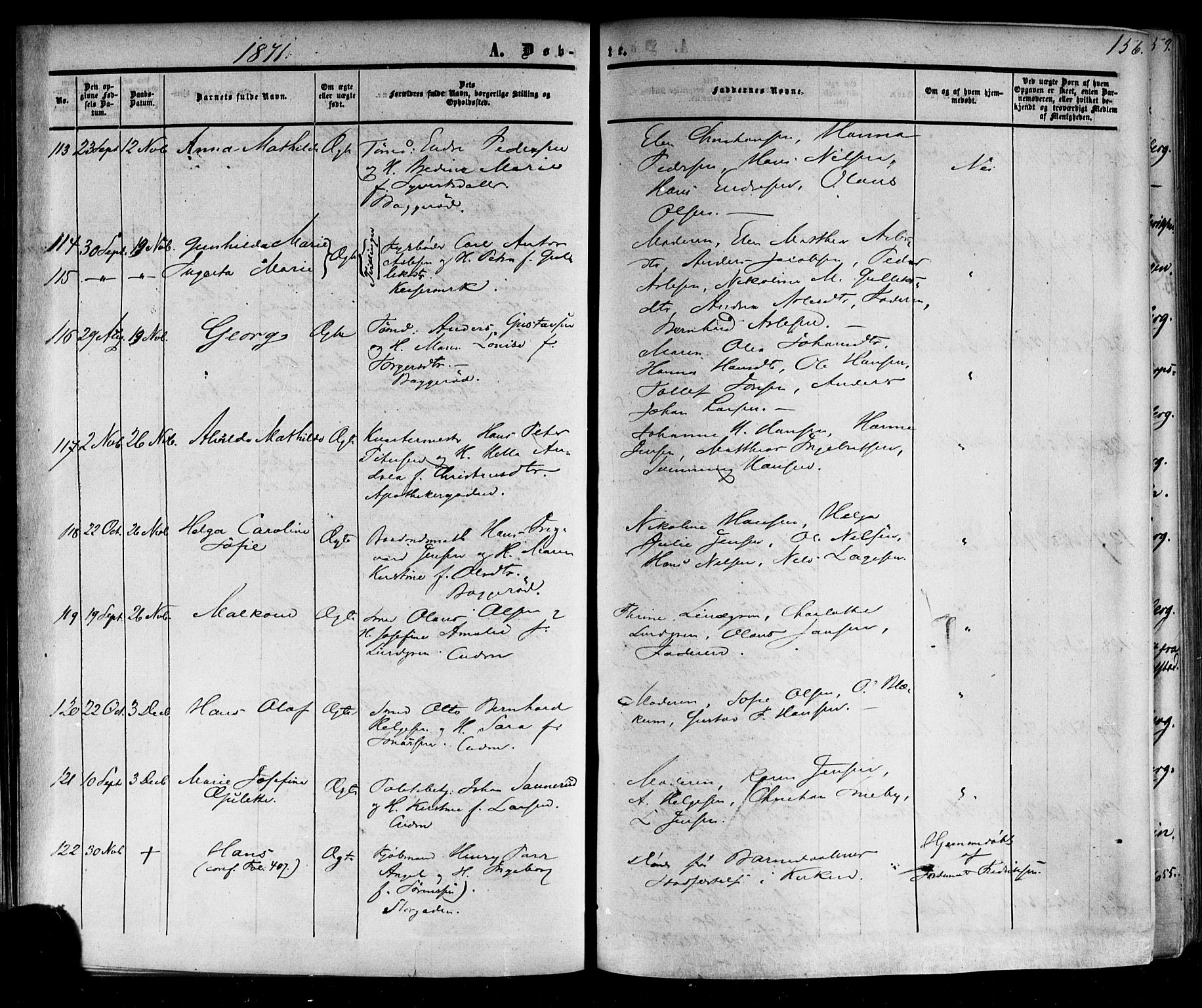 Horten kirkebøker, SAKO/A-348/F/Fa/L0001: Parish register (official) no. 1, 1855-1871, p. 156