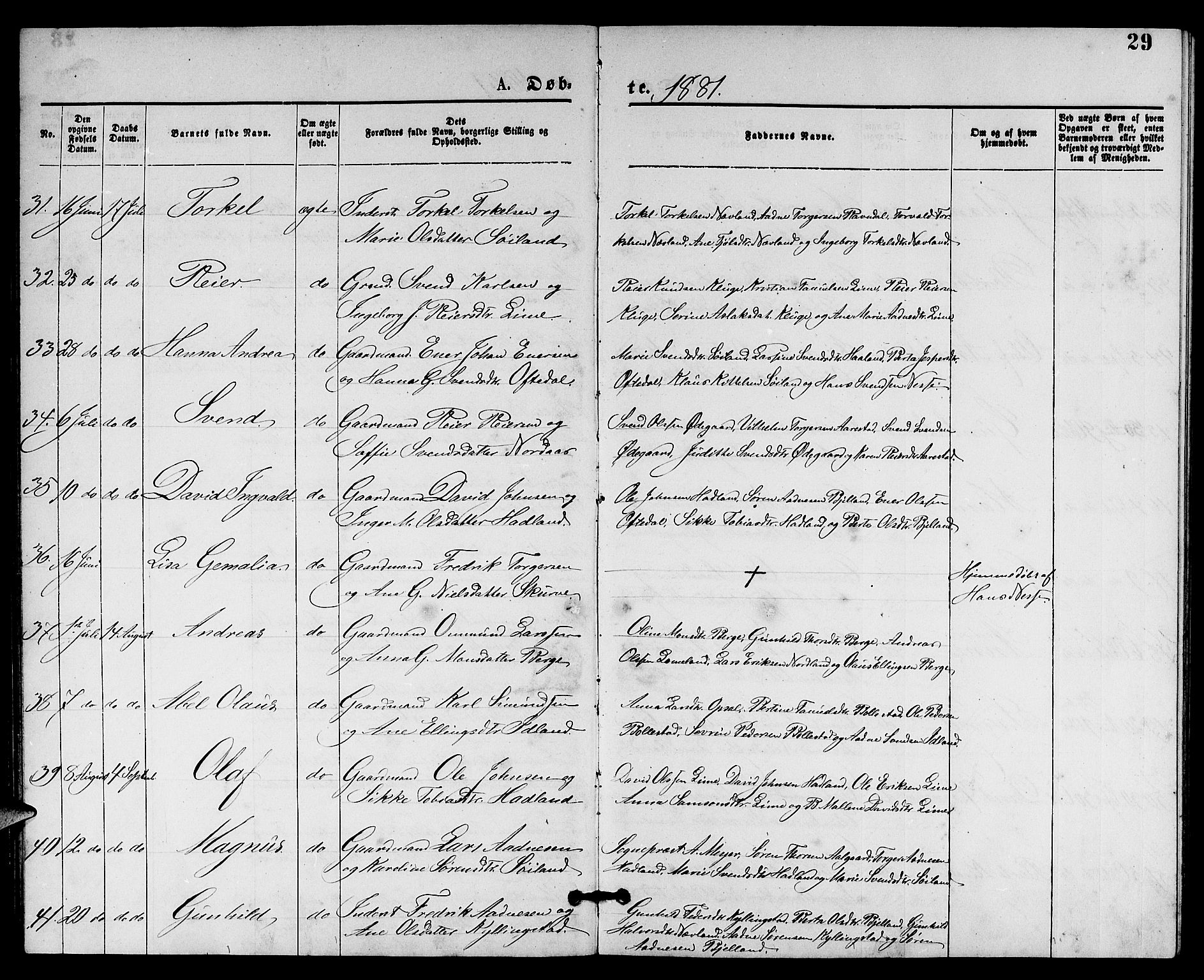 Lye sokneprestkontor, AV/SAST-A-101794/001/30BB/L0005: Parish register (copy) no. B 5, 1875-1886, p. 29