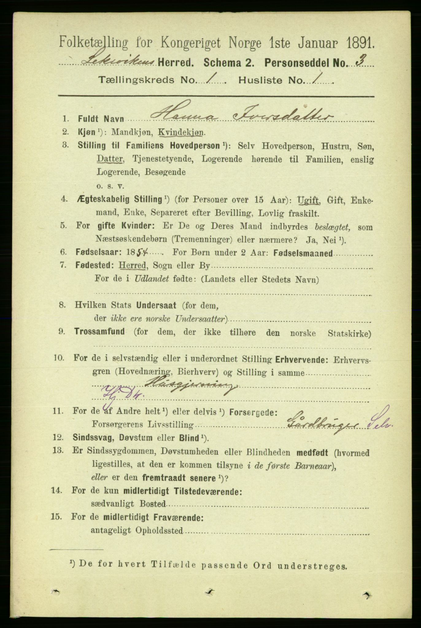 RA, 1891 census for 1718 Leksvik, 1891, p. 105