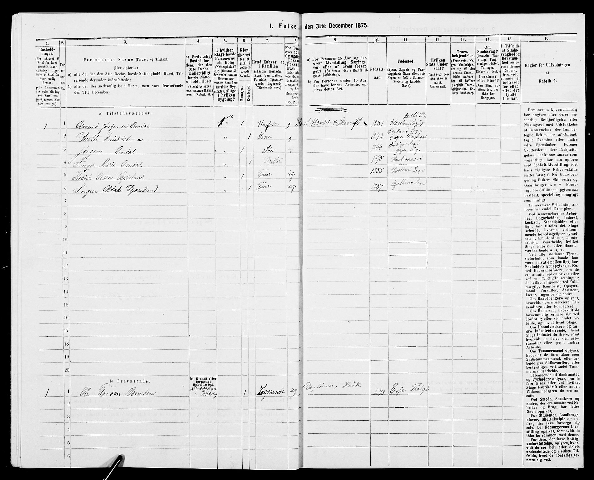 SAK, 1875 census for 1001P Kristiansand, 1875, p. 2183