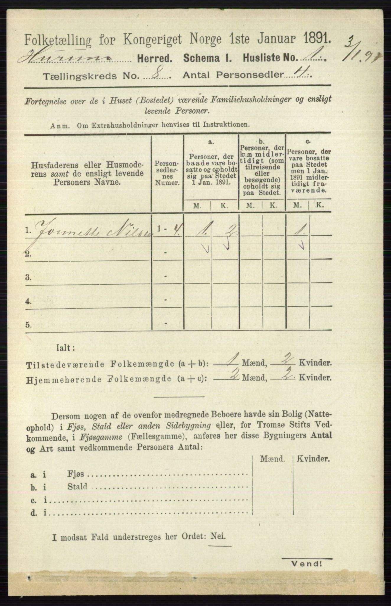 RA, 1891 census for 0628 Hurum, 1891, p. 2643