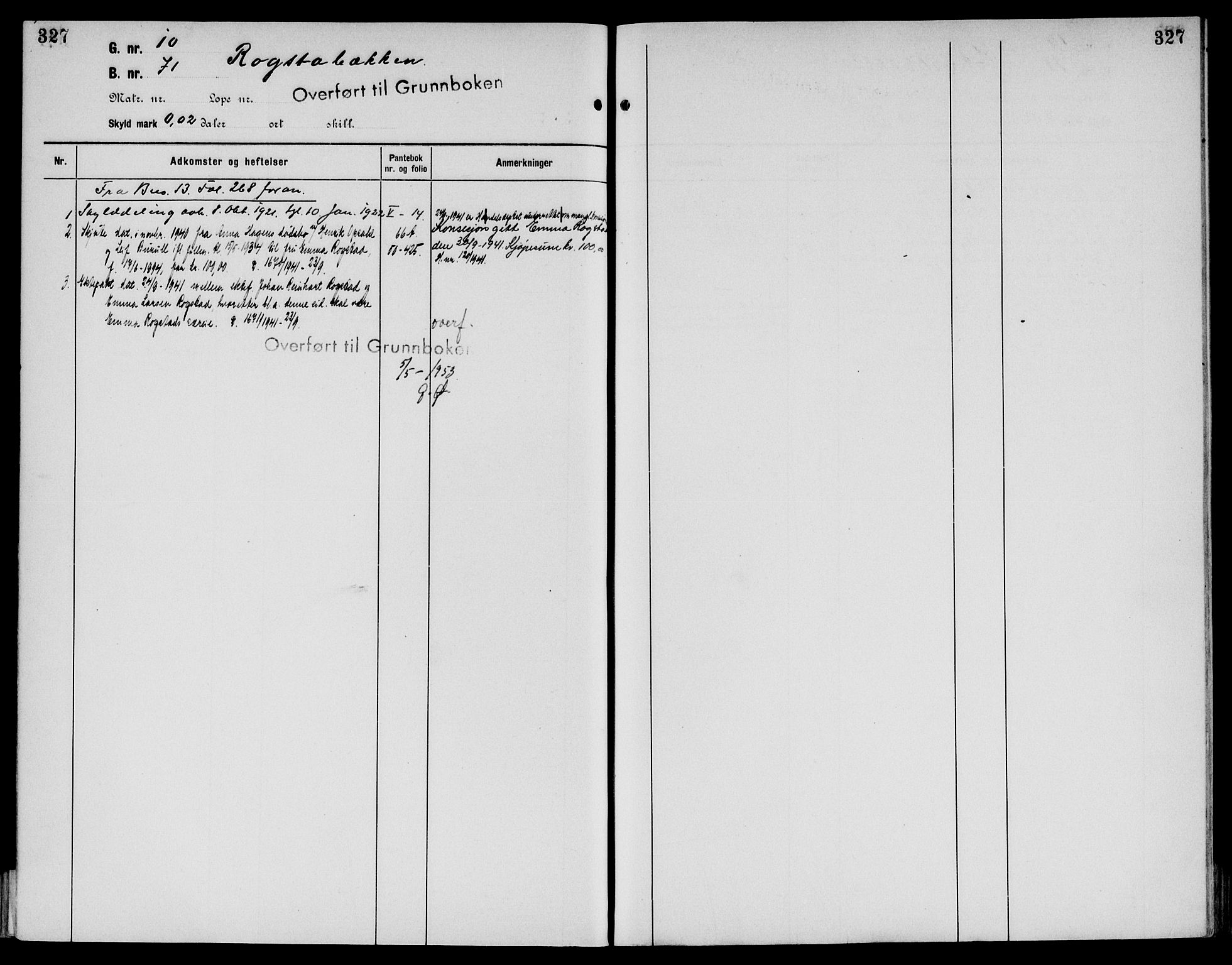 Sør-Østerdal sorenskriveri, AV/SAH-TING-018/H/Ha/Haa/L0019: Mortgage register no. 1, 1922-1954, p. 327