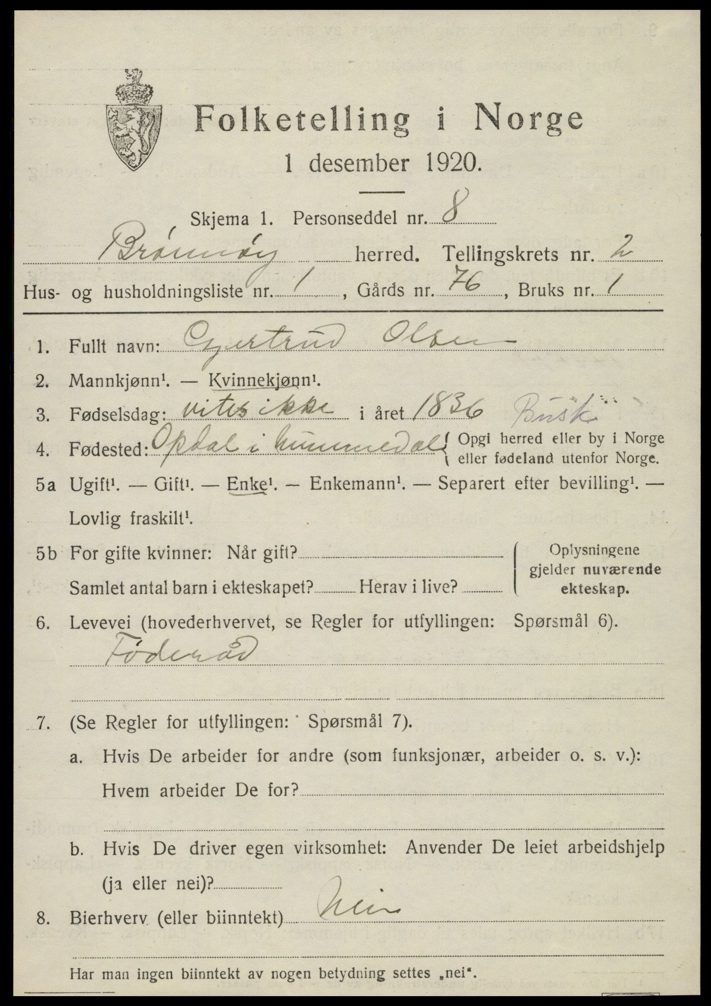 SAT, 1920 census for Brønnøy, 1920, p. 1858