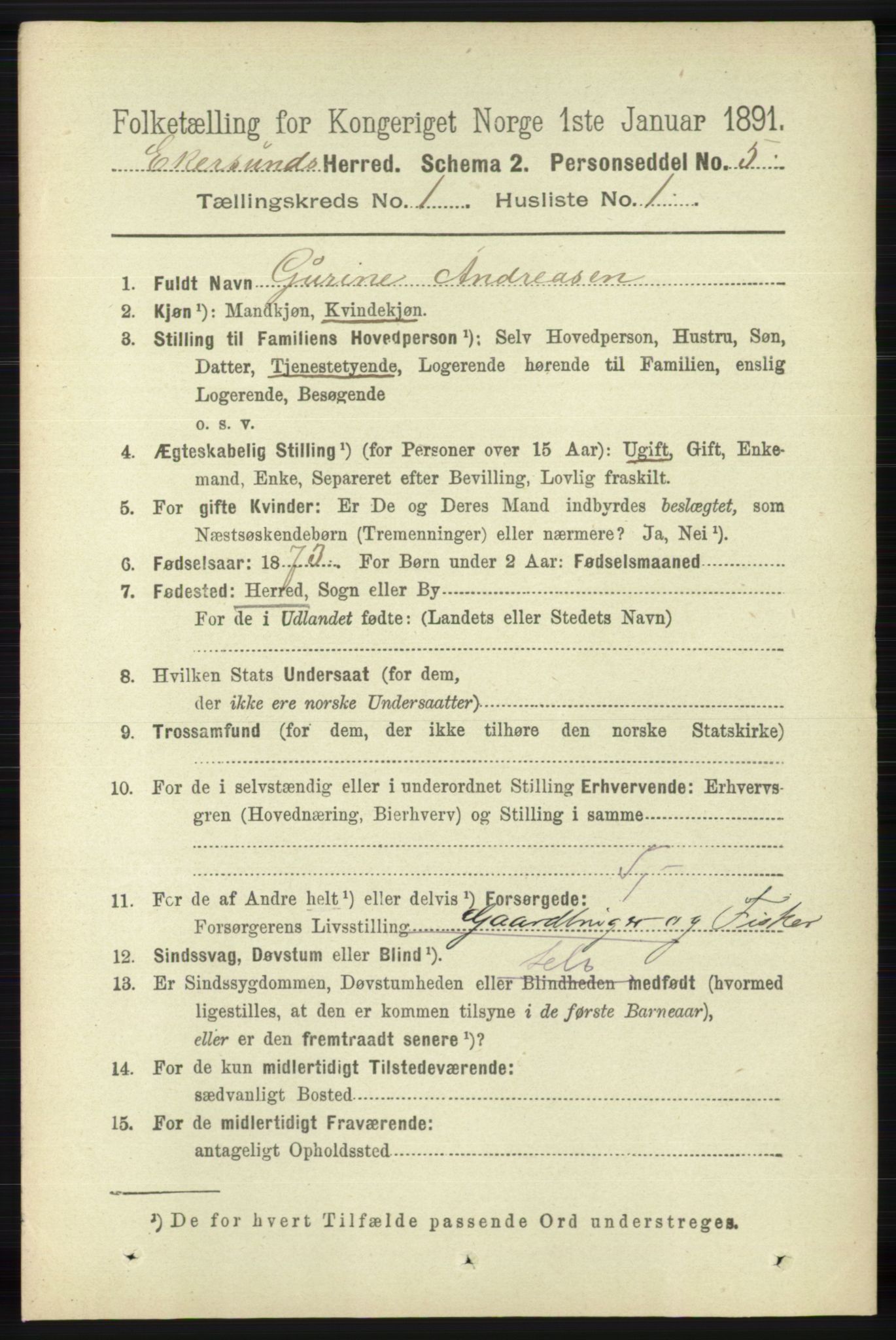 RA, 1891 census for 1116 Eigersund herred, 1891, p. 70