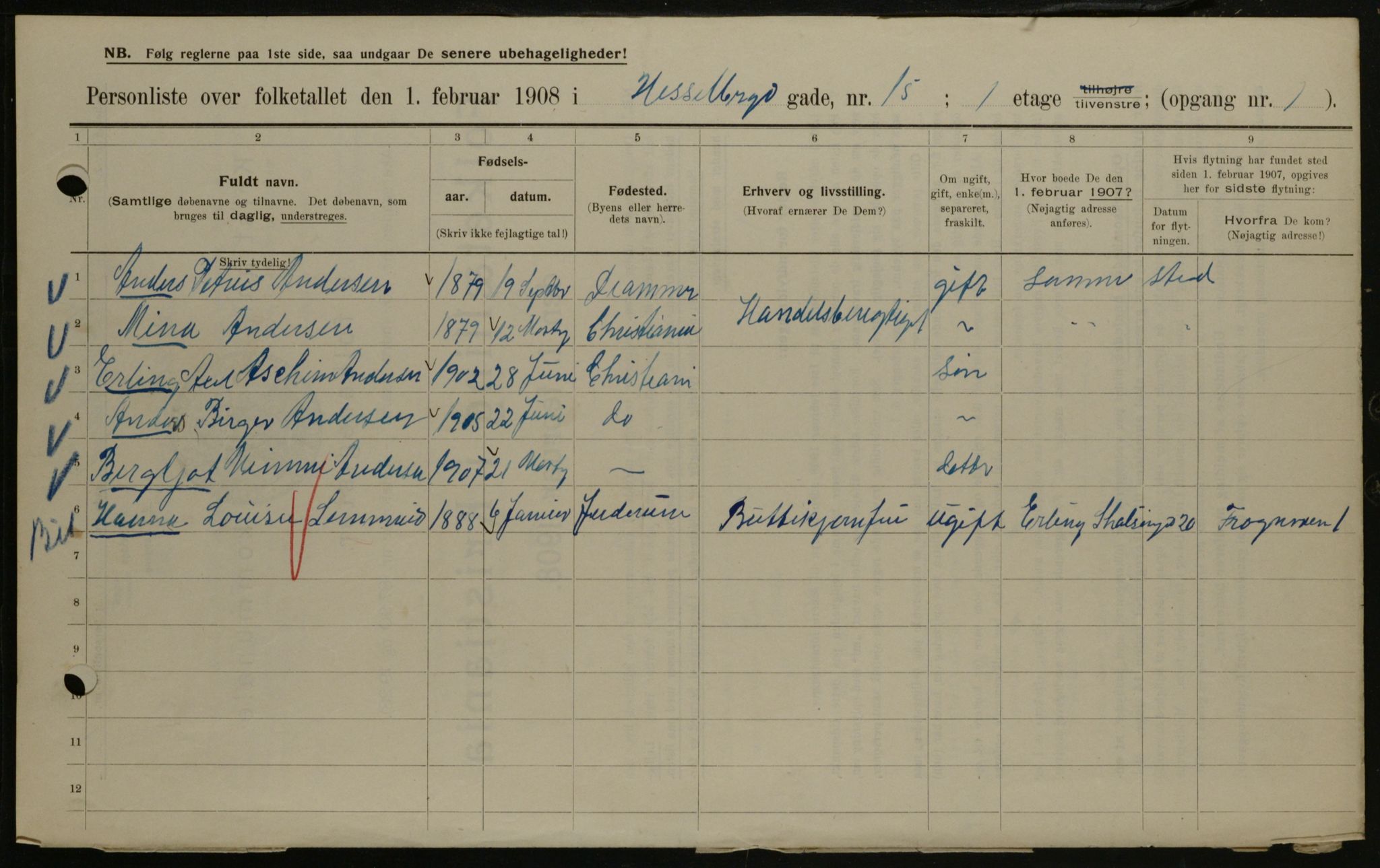 OBA, Municipal Census 1908 for Kristiania, 1908, p. 36098