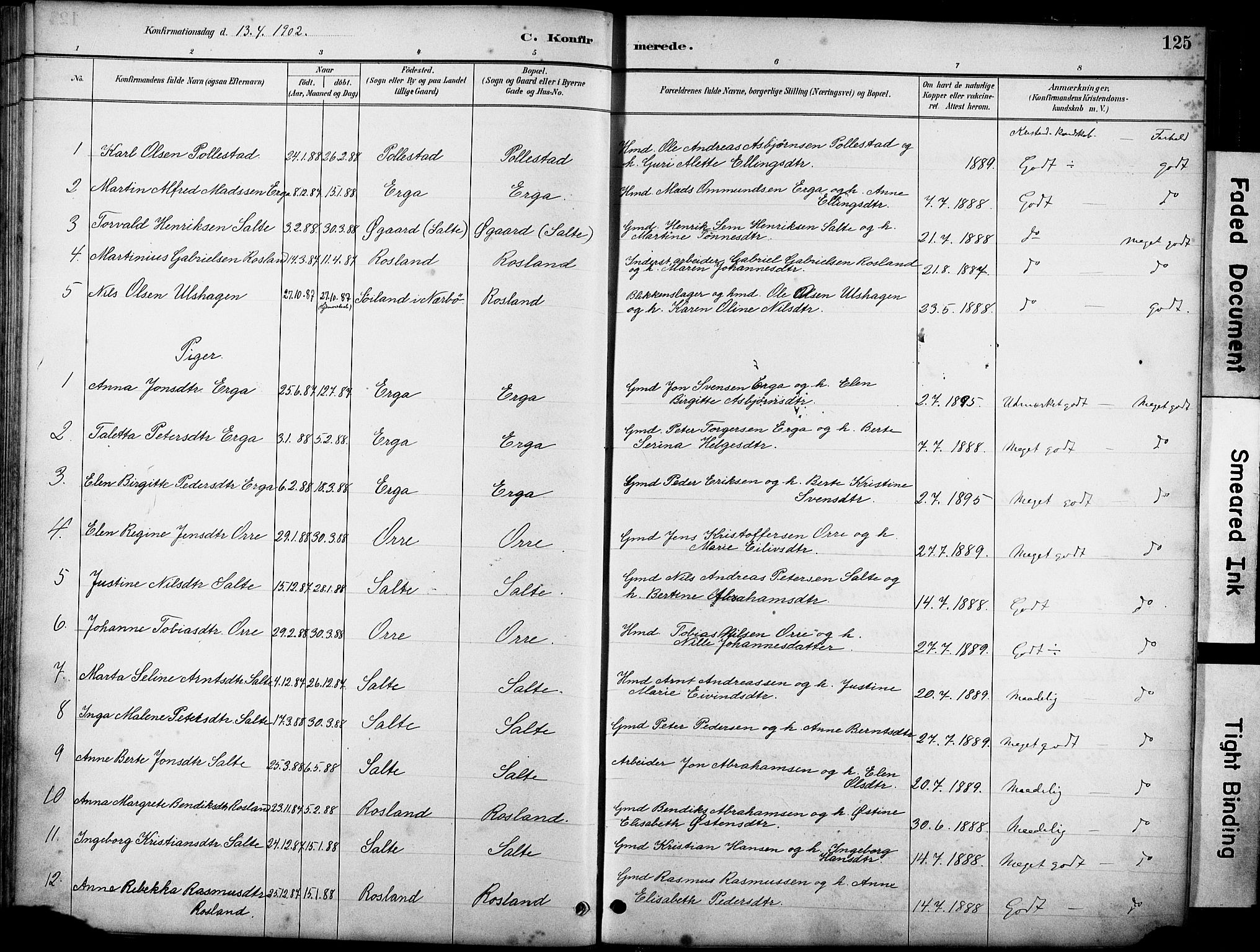Klepp sokneprestkontor, SAST/A-101803/001/3/30BA/L0007: Parish register (official) no. A 8, 1886-1912, p. 125