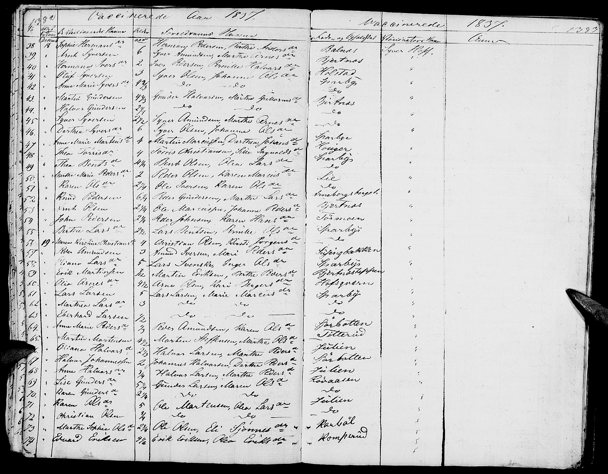 Hof prestekontor, AV/SAH-PREST-038/H/Ha/Haa/L0006: Parish register (official) no. 6, 1822-1841, p. 1382-1383