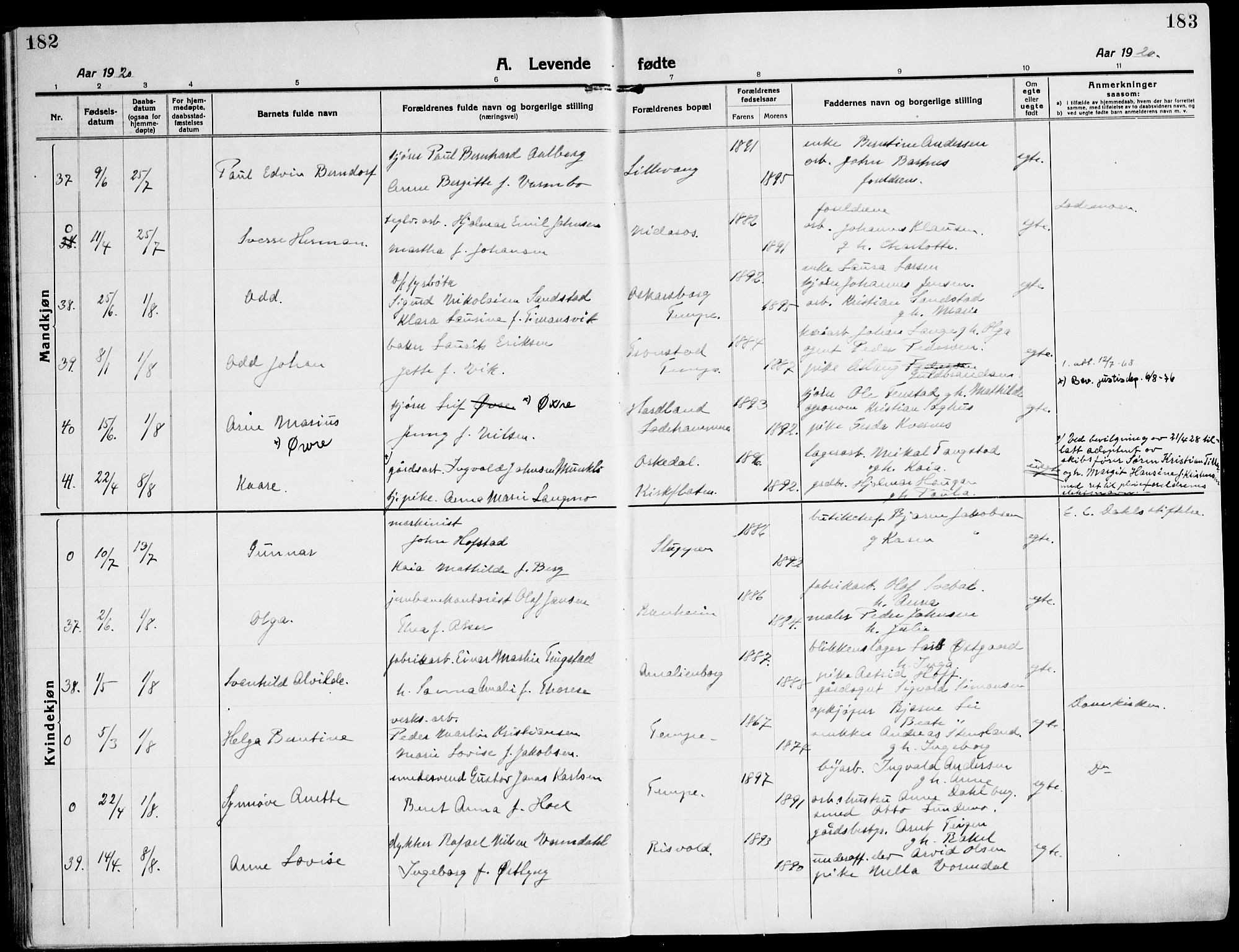 Ministerialprotokoller, klokkerbøker og fødselsregistre - Sør-Trøndelag, AV/SAT-A-1456/607/L0321: Parish register (official) no. 607A05, 1916-1935, p. 182-183