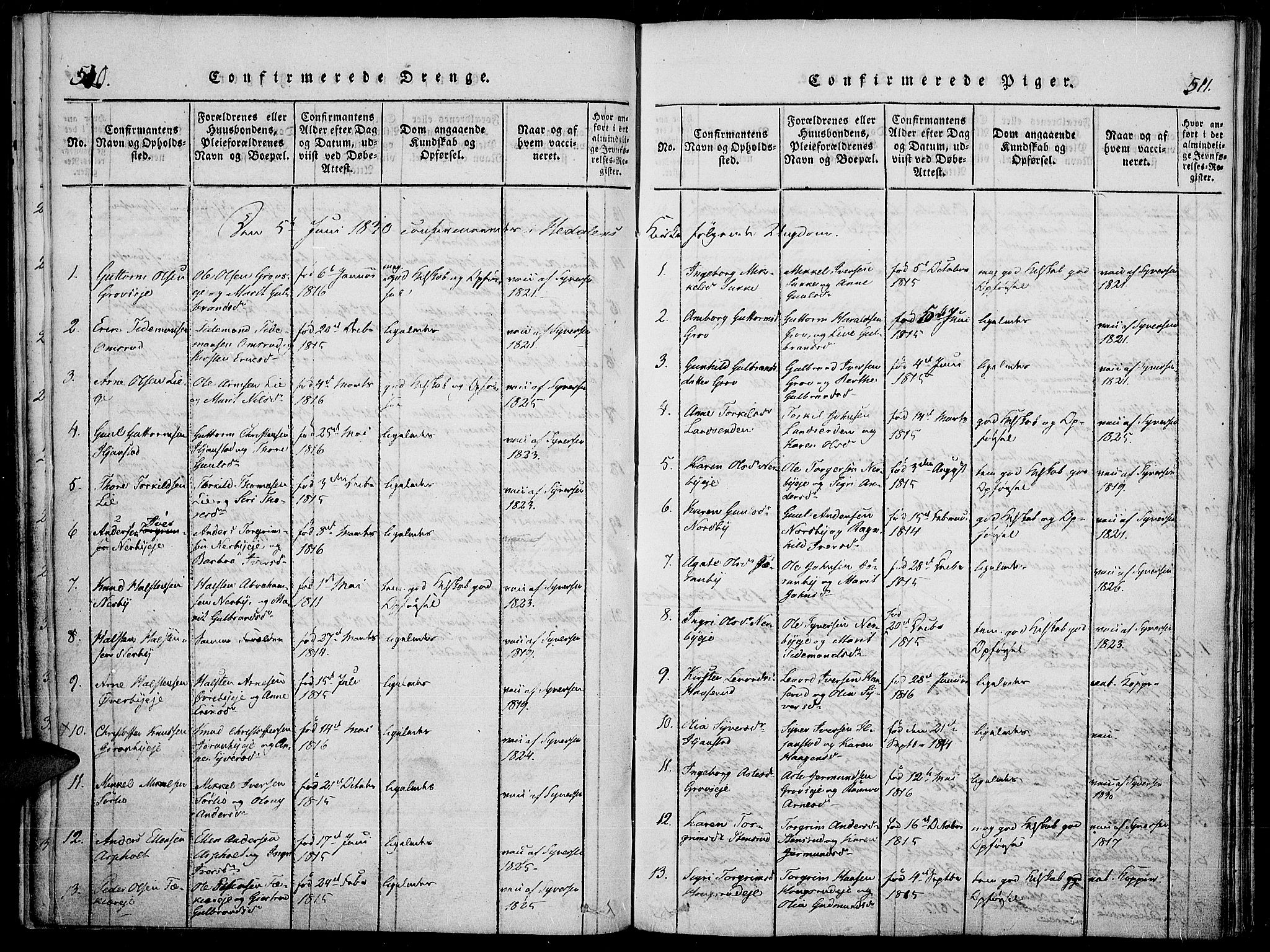 Sør-Aurdal prestekontor, SAH/PREST-128/H/Ha/Haa/L0003: Parish register (official) no. 3, 1825-1840, p. 510-511
