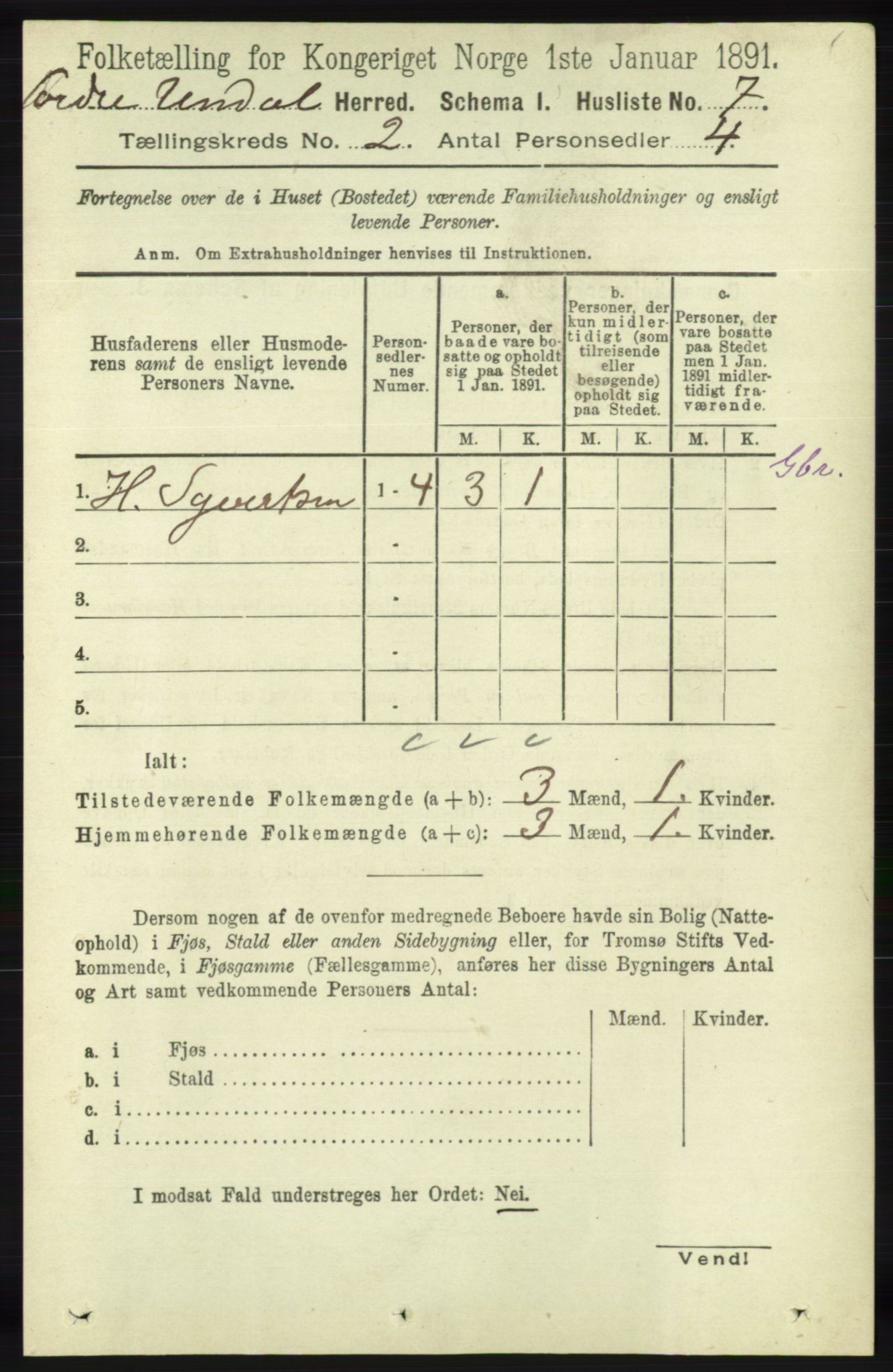 RA, 1891 census for 1028 Nord-Audnedal, 1891, p. 286