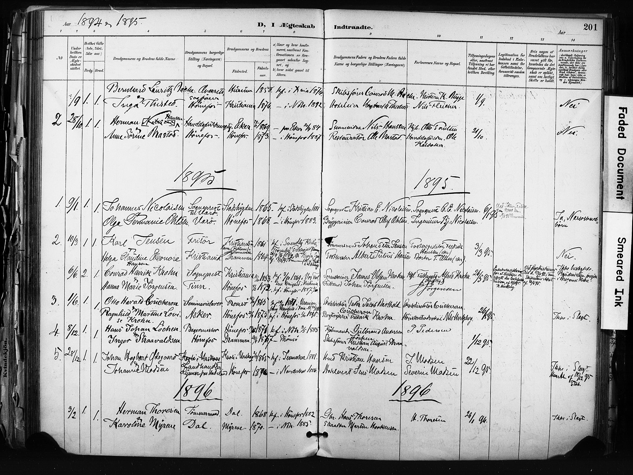 Hønefoss kirkebøker, AV/SAKO-A-609/F/Fa/L0002: Parish register (official) no. 2, 1887-1906, p. 201