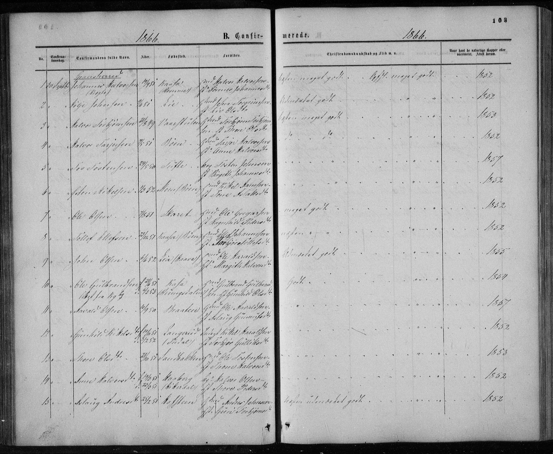 Gransherad kirkebøker, SAKO/A-267/F/Fa/L0003: Parish register (official) no. I 3, 1859-1870, p. 103